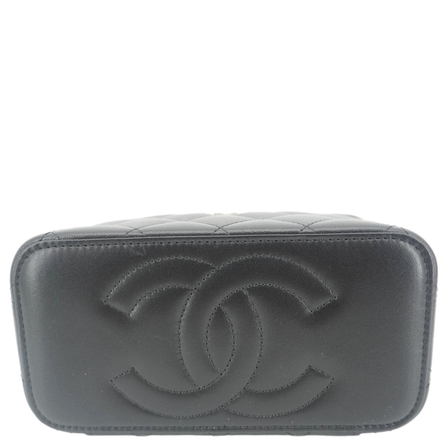 CHANEL Vanity Case Quilted Leather Top Handle Crossbody Bag Black