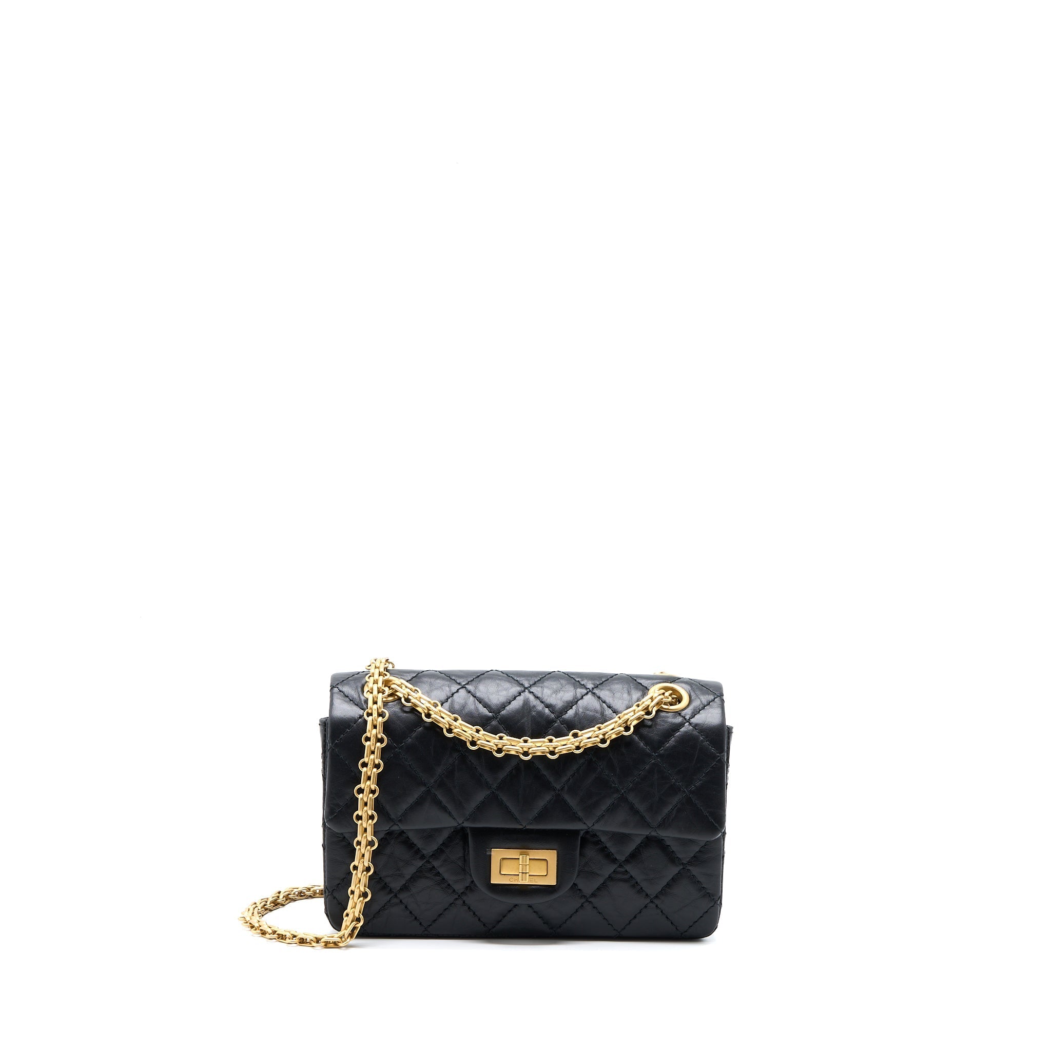 Chanel Mini Reissue 2.55 Flap Bag Aged Calfskin Black Brushed  (Microchip)