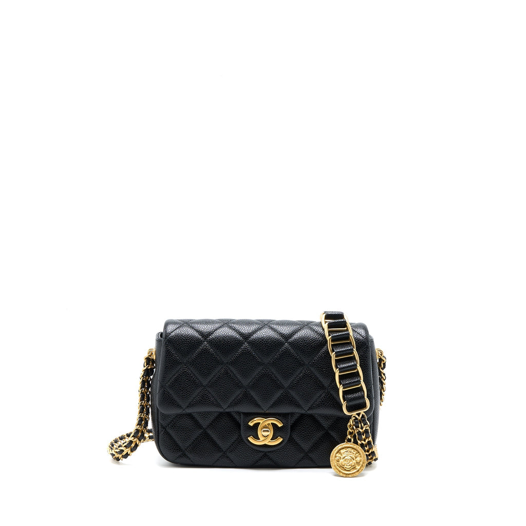 Chanel Quilted Flap Bag with Double Chain Caviar Black Brushed  (Microchip)