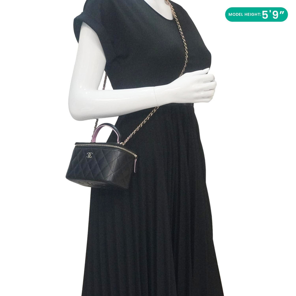 CHANEL Vanity Case Quilted Leather Top Handle Crossbody Bag Black