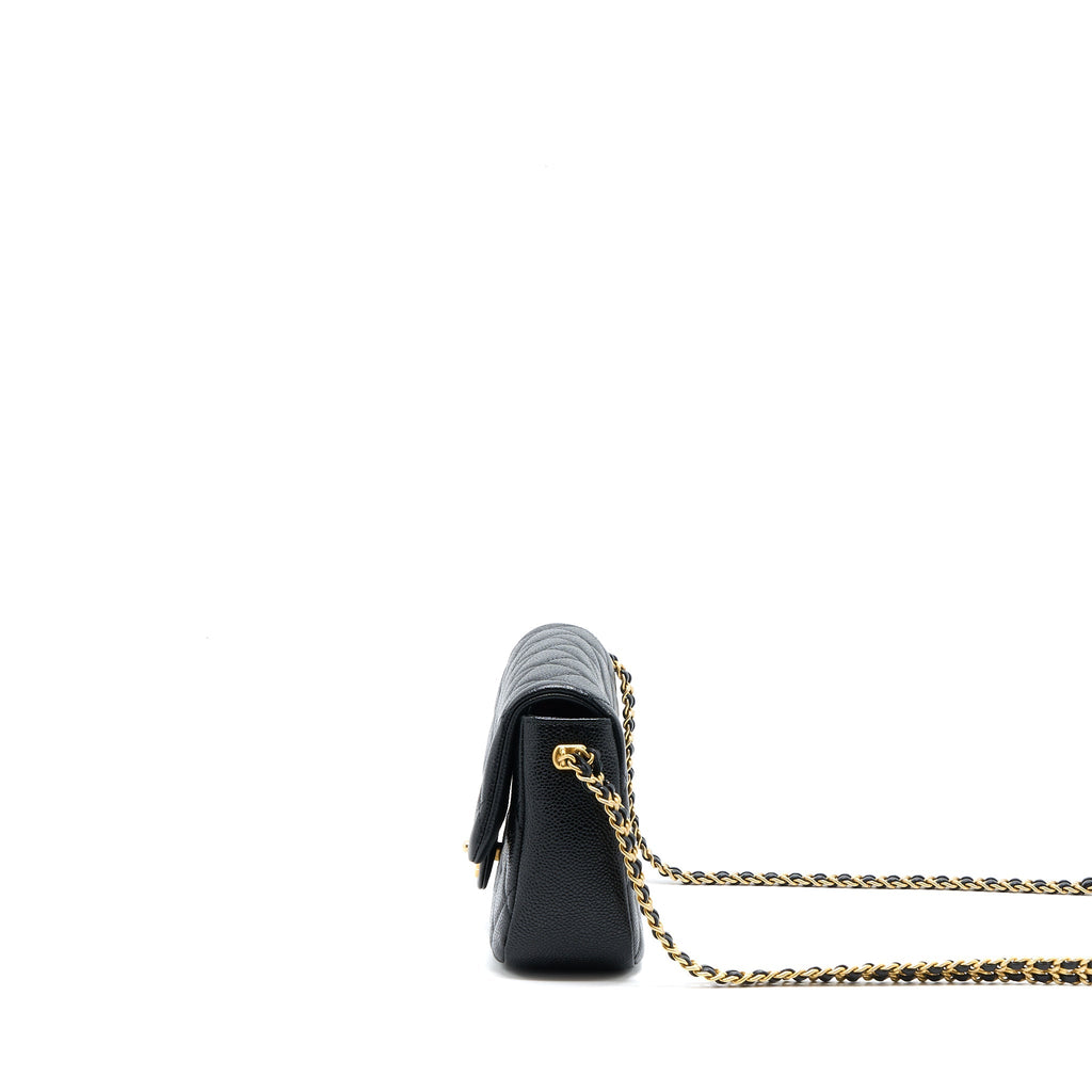 Chanel Quilted Flap Bag with Double Chain Caviar Black Brushed  (Microchip)