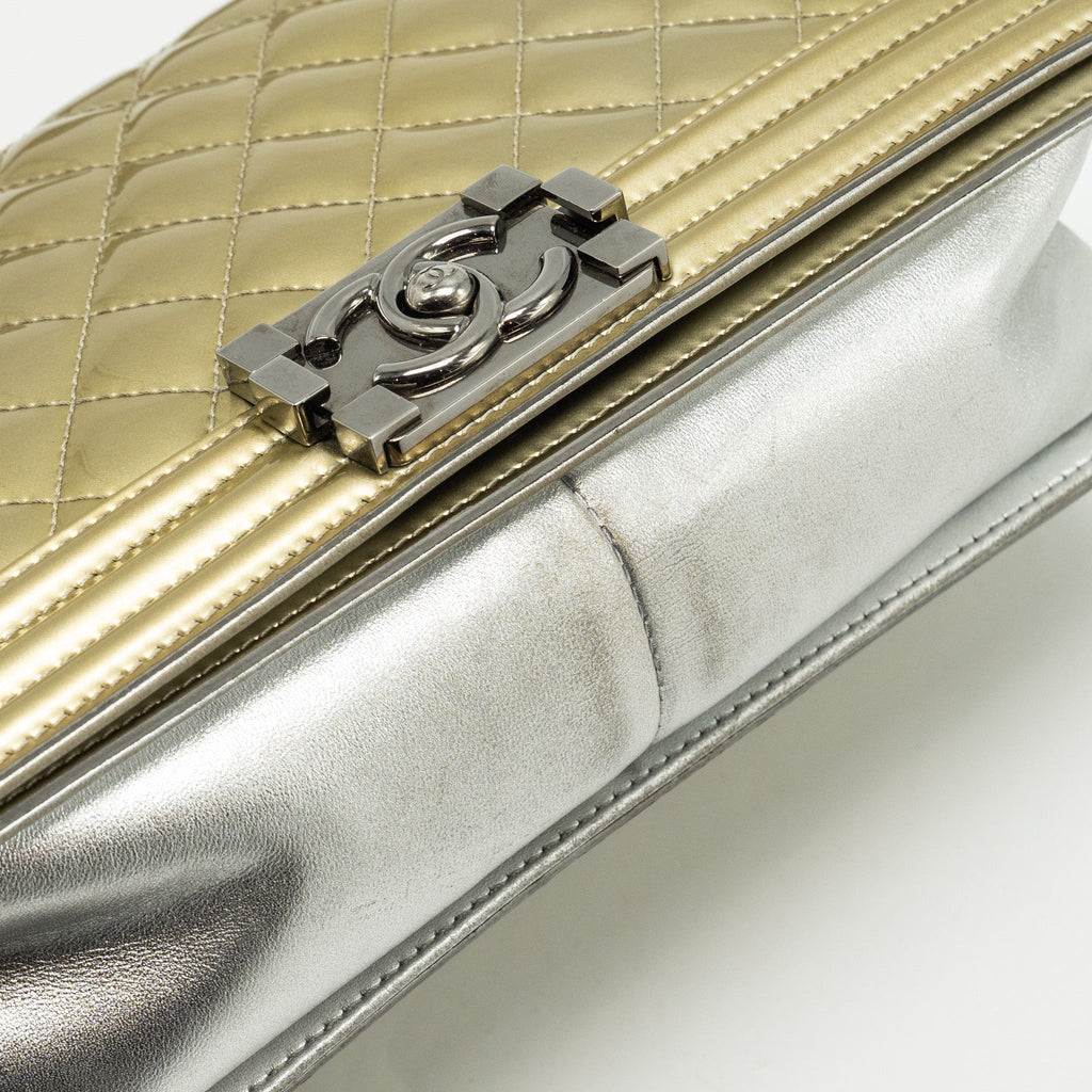 Chanel medium boy bag patent light gold / silver