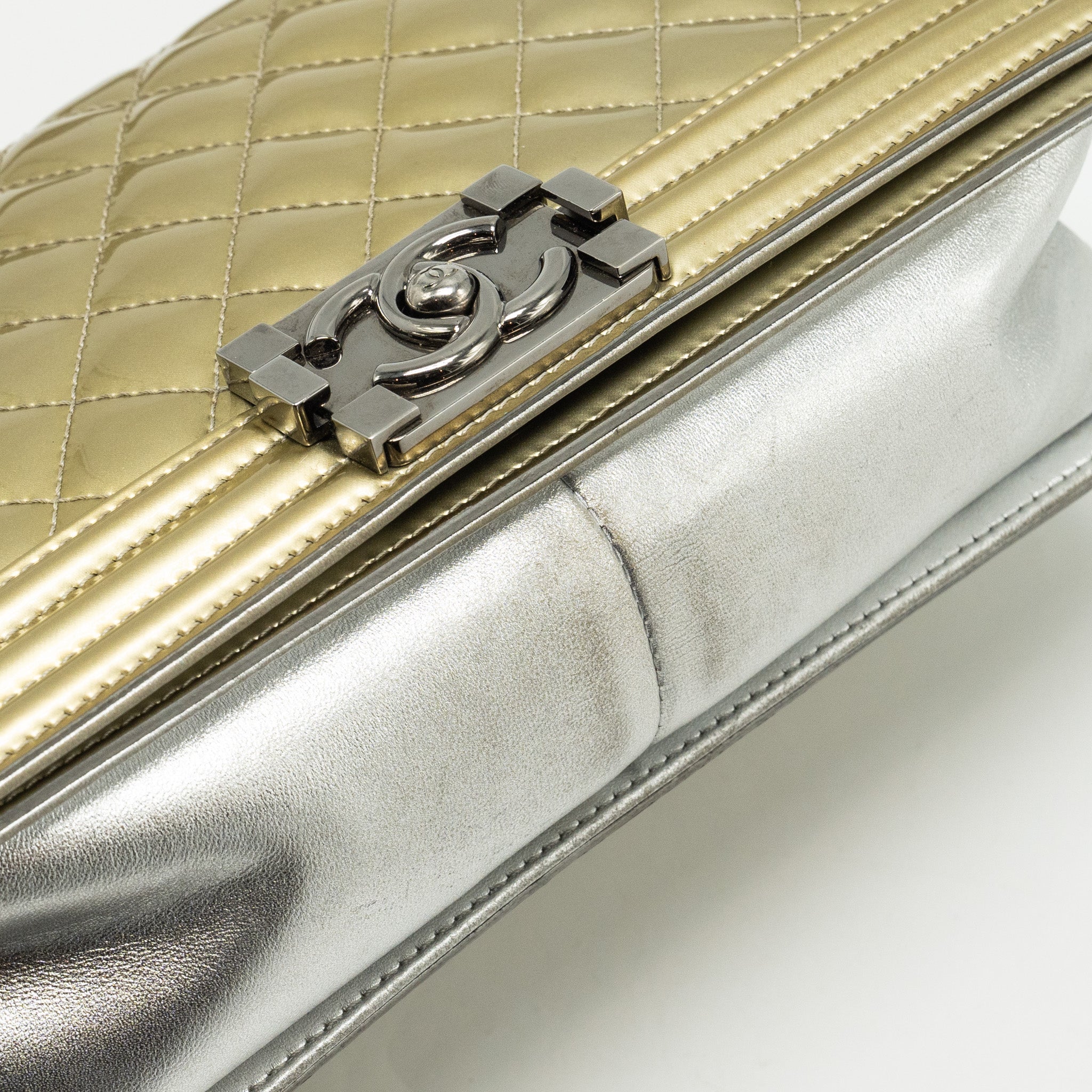 Chanel medium boy bag patent light gold / silver