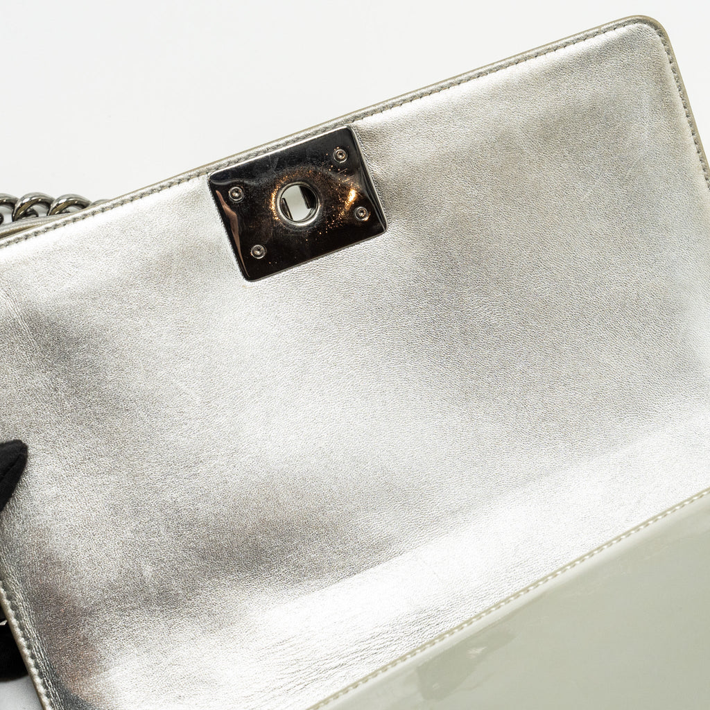 Chanel medium boy bag patent light gold / silver
