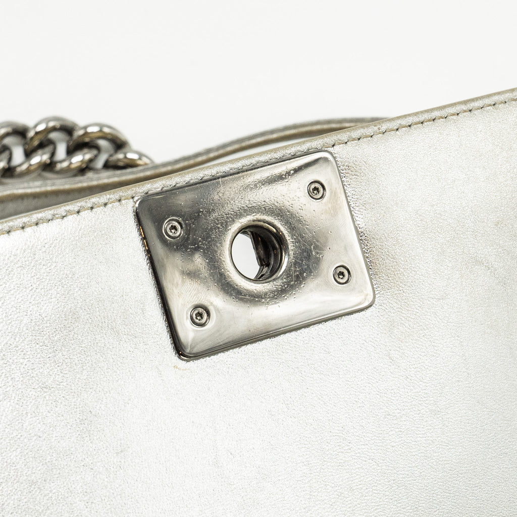 Chanel medium boy bag patent light gold / silver