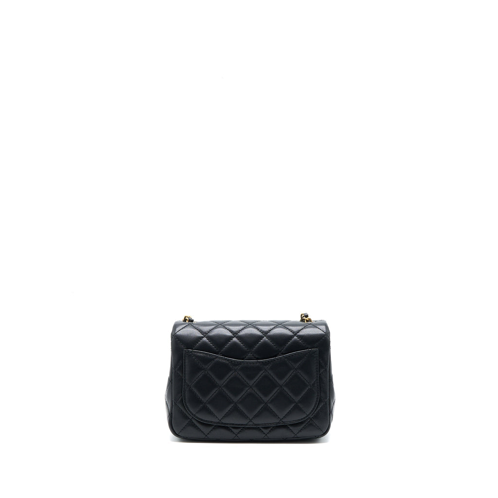 Chanel Pearl Crush Mini Square Flap Bag Lambskin Black Brushed  (Microchip)