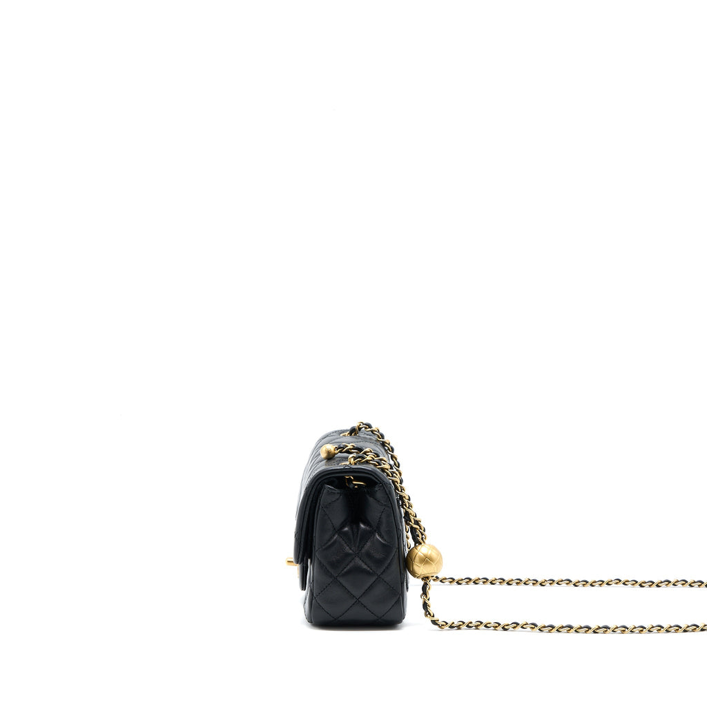Chanel Pearl Crush Mini Square Flap Bag Lambskin Black Brushed  (Microchip)