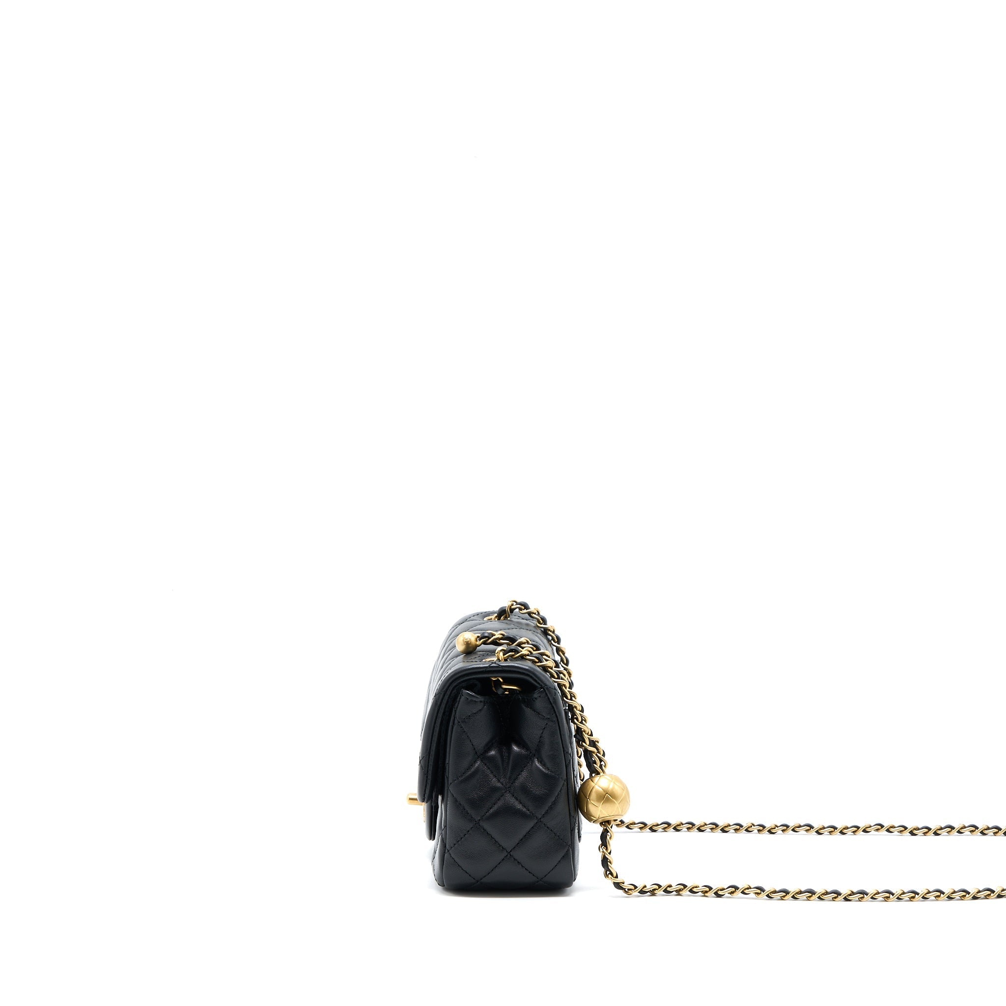 Chanel Pearl Crush Mini Square Flap Bag Lambskin Black Brushed  (Microchip)