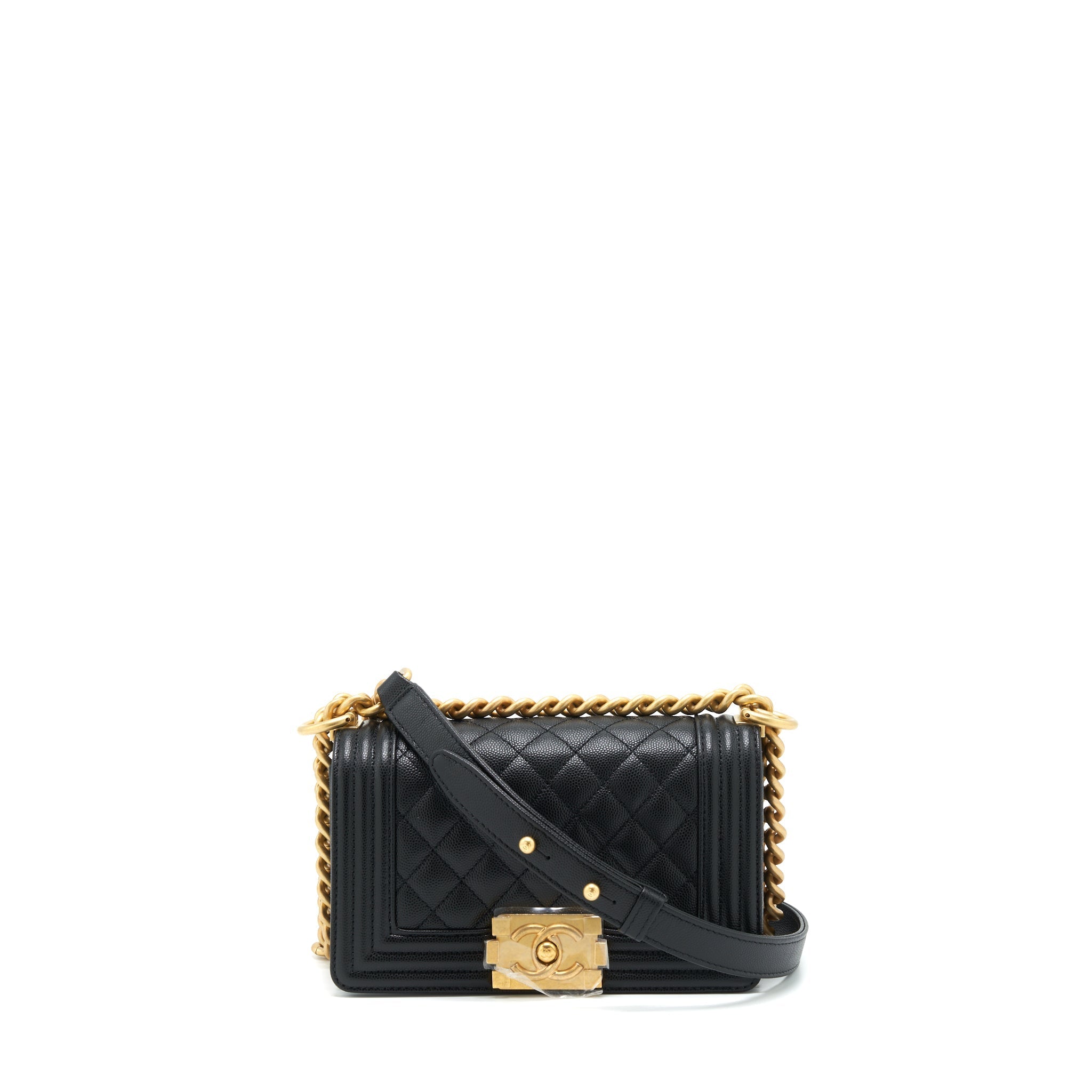 Chanel Small Boy Bag Caviar Black Brushed  (Microchip)
