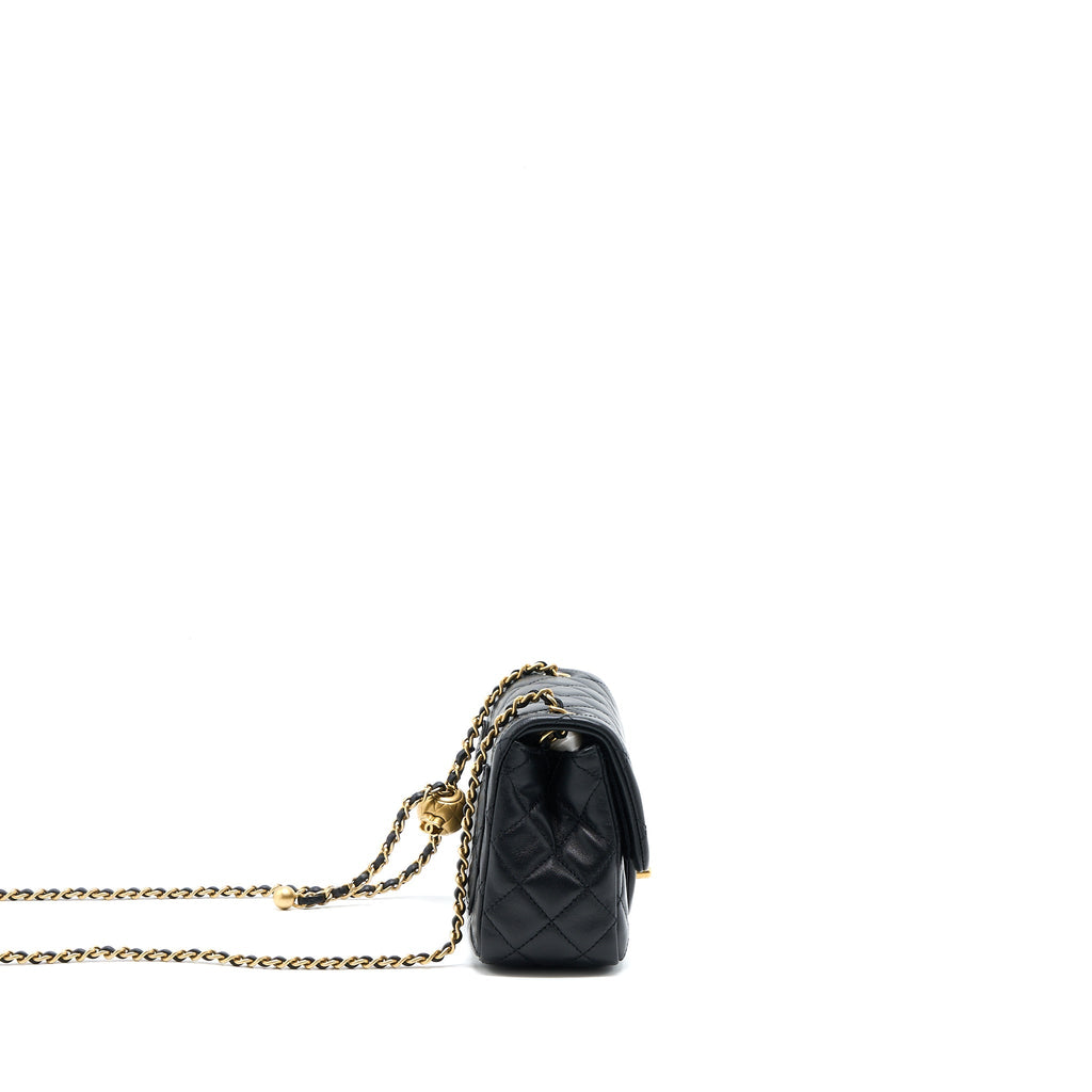 Chanel Pearl Crush Mini Square Flap Bag Lambskin Black Brushed  (Microchip)