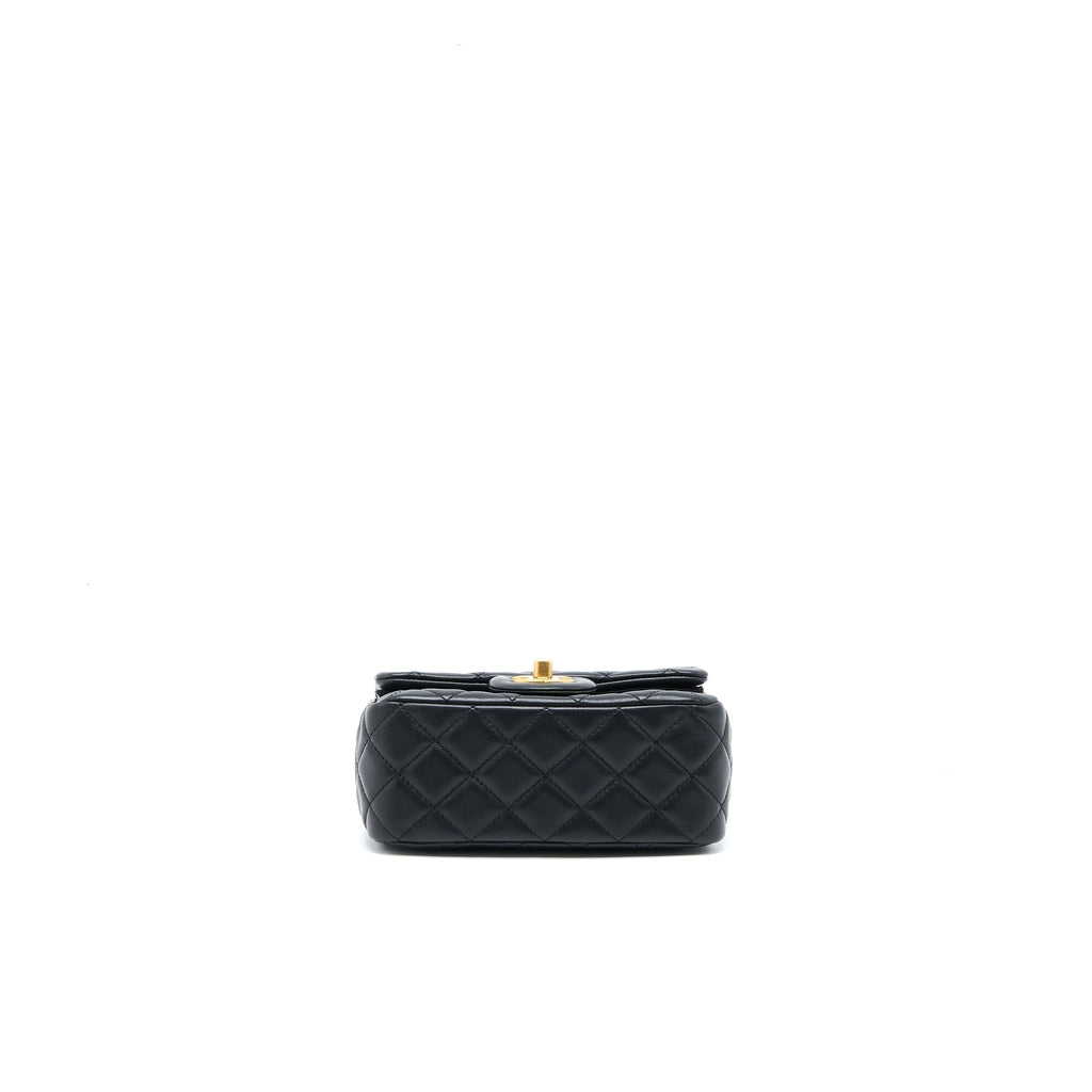 Chanel Pearl Crush Mini Square Flap Bag Lambskin Black Brushed  (Microchip)