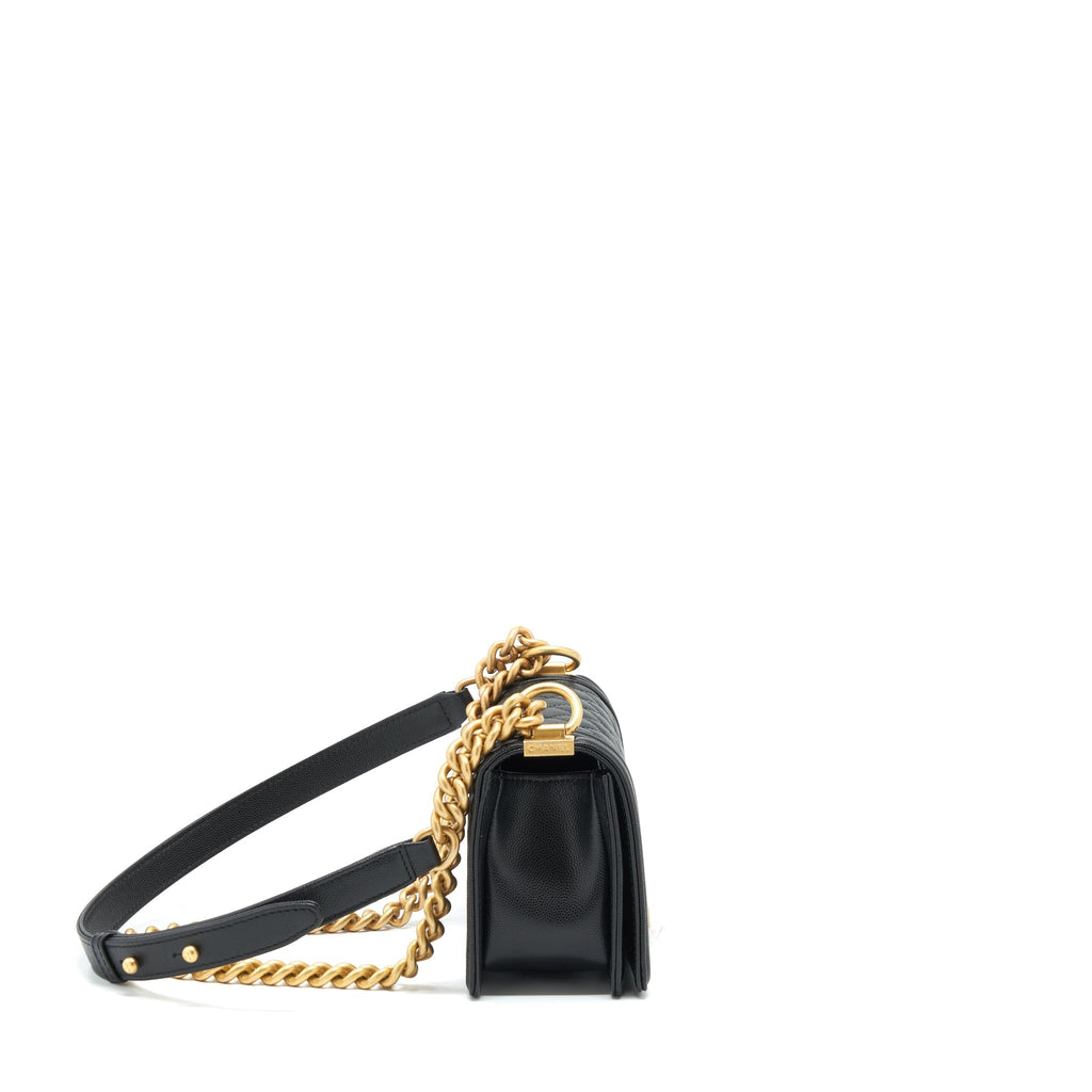 Chanel Small Boy Bag Caviar Black Brushed  (Microchip)