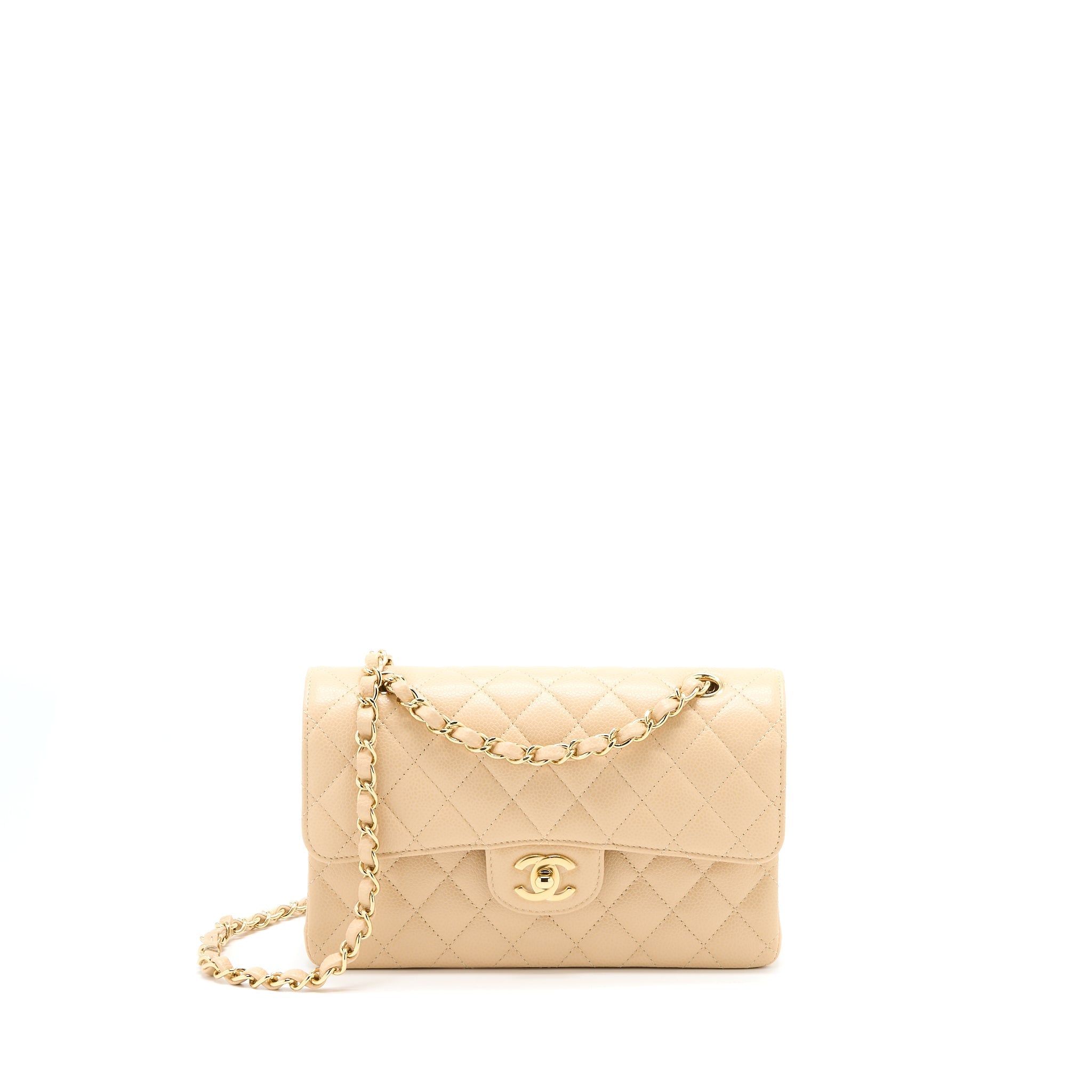 Chanel Small Classic Double Flap Bag Caviar Beige (Microchip)