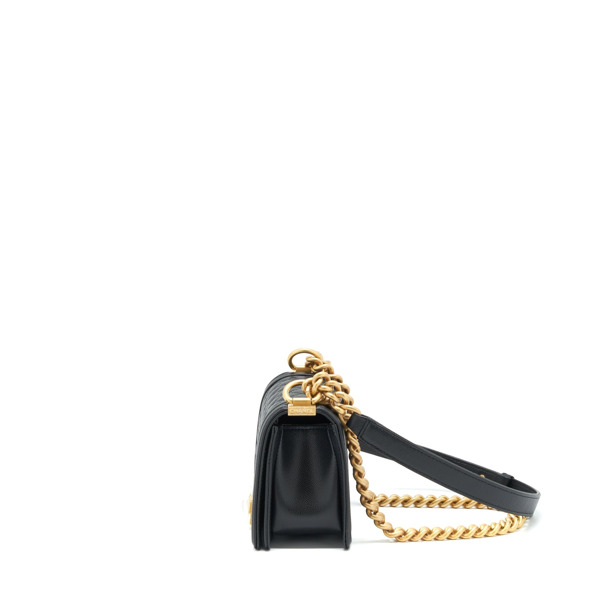 Chanel Small Boy Bag Caviar Black Brushed  (Microchip)