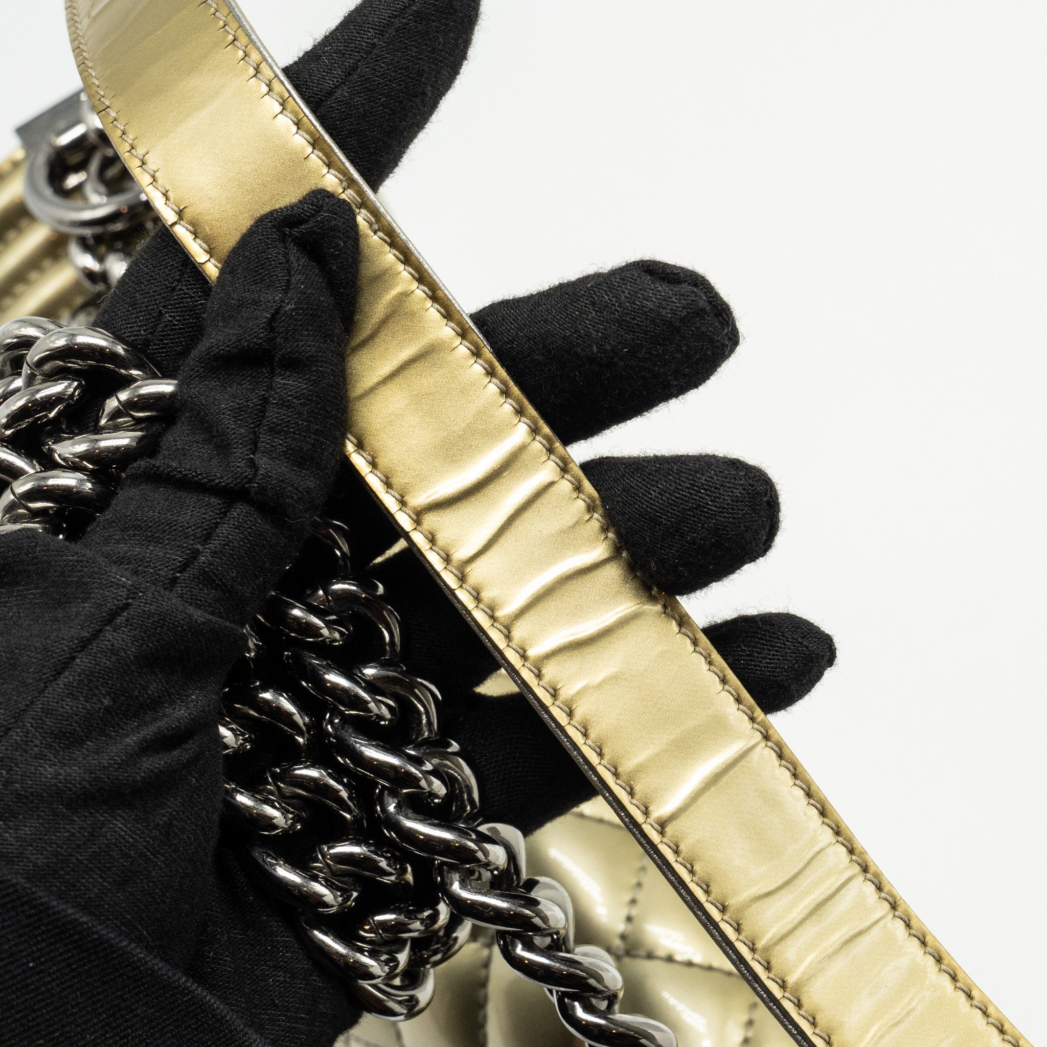 Chanel medium boy bag patent light gold / silver