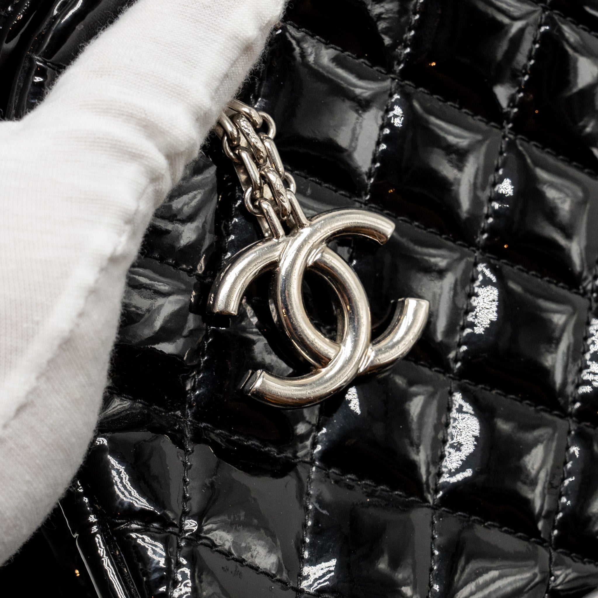Chanel Just Mademoiselle Bowling Bag Patent Black