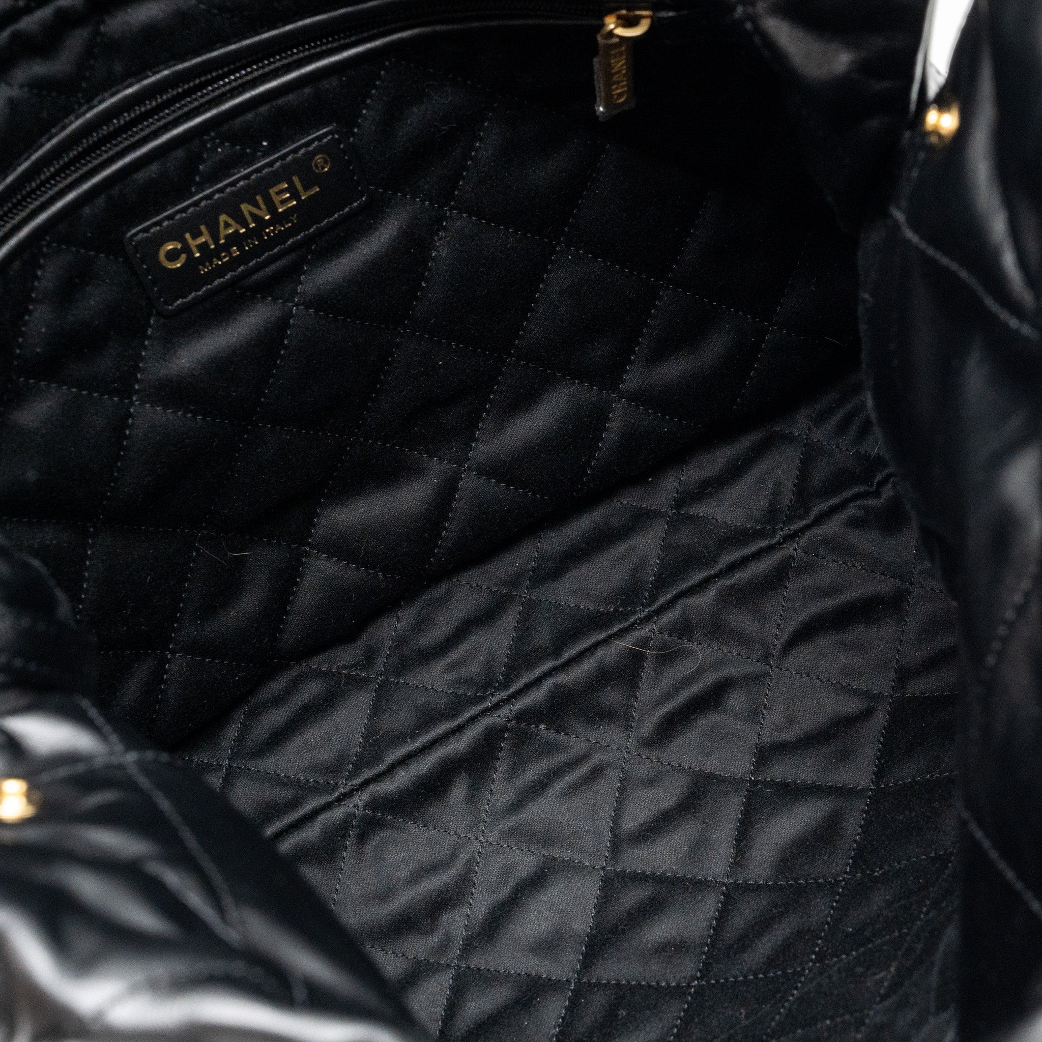 Chanel Small 22 Bag Gold Letter Shiny Calfskin Black  (Microchip)
