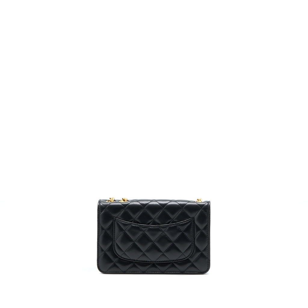 Chanel 22K Gold Pillar Wallet On Chain Lambskin Black Brushed (Microchip)
