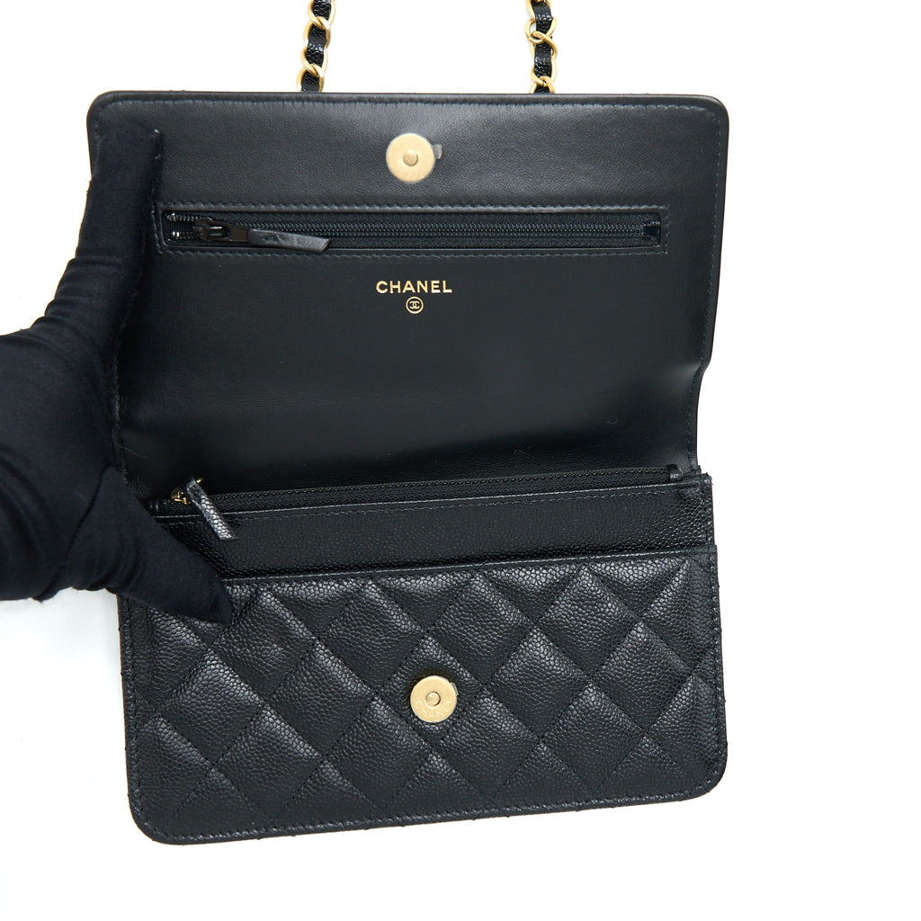 Chanel Letter Top Handle Wallet On Chain Caviar Black