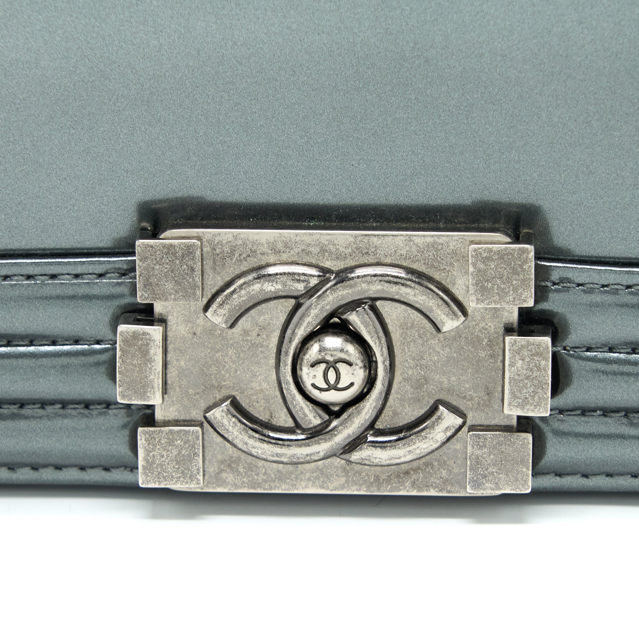 Chanel Medium Boy Bag Patent Grey Ruthenium
