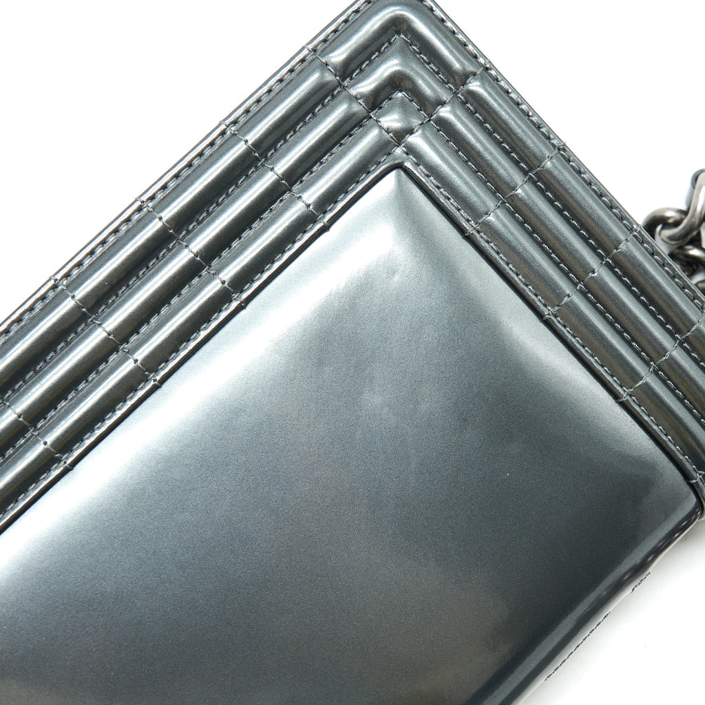 Chanel Medium Boy Bag Patent Grey Ruthenium