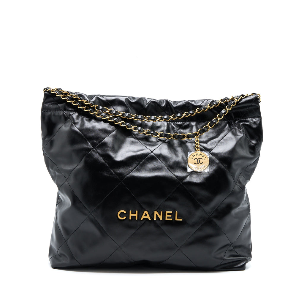 Chanel Medium 22 Bag Shiny Calfskin Black  (Microchip)