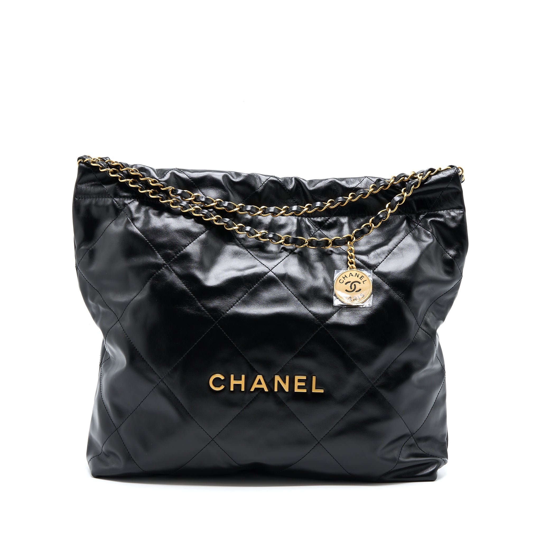 Chanel Medium 22 Bag Shiny Calfskin Black  (Microchip)