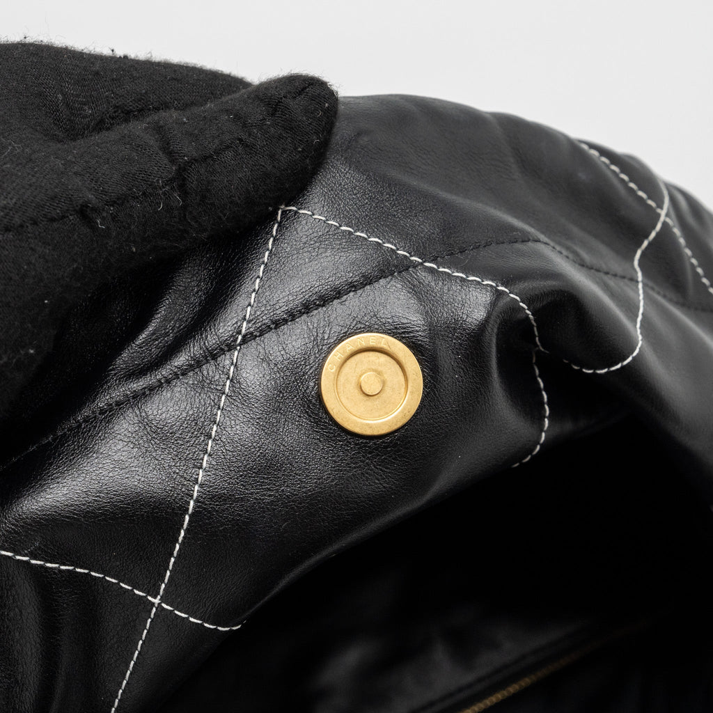 Chanel small 22 bag calfskin with white Stitching black  (microchip)