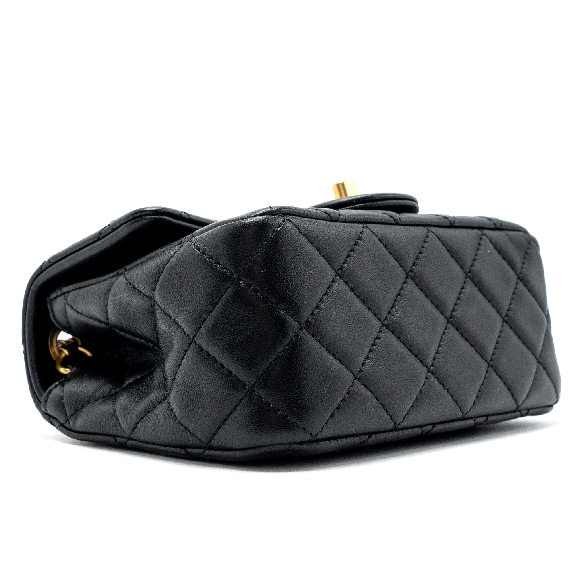 Chanel Pearl Crush Mini Square Flap Bag Lambskin Black (Microchip)
