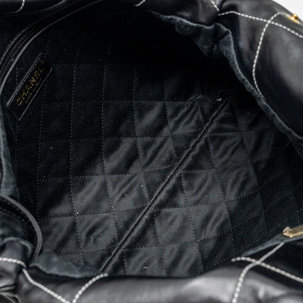 Chanel small 22 bag calfskin with white Stitching black  (microchip)