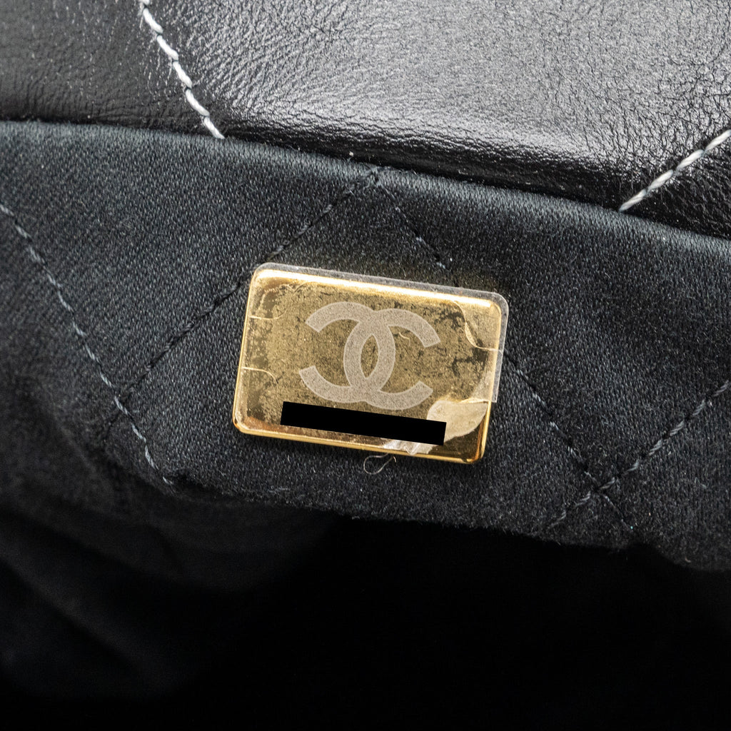 Chanel small 22 bag calfskin with white Stitching black  (microchip)