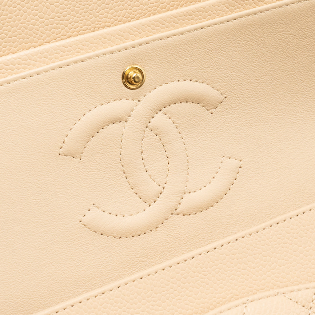 Chanel medium classic double flap bag caviar beige