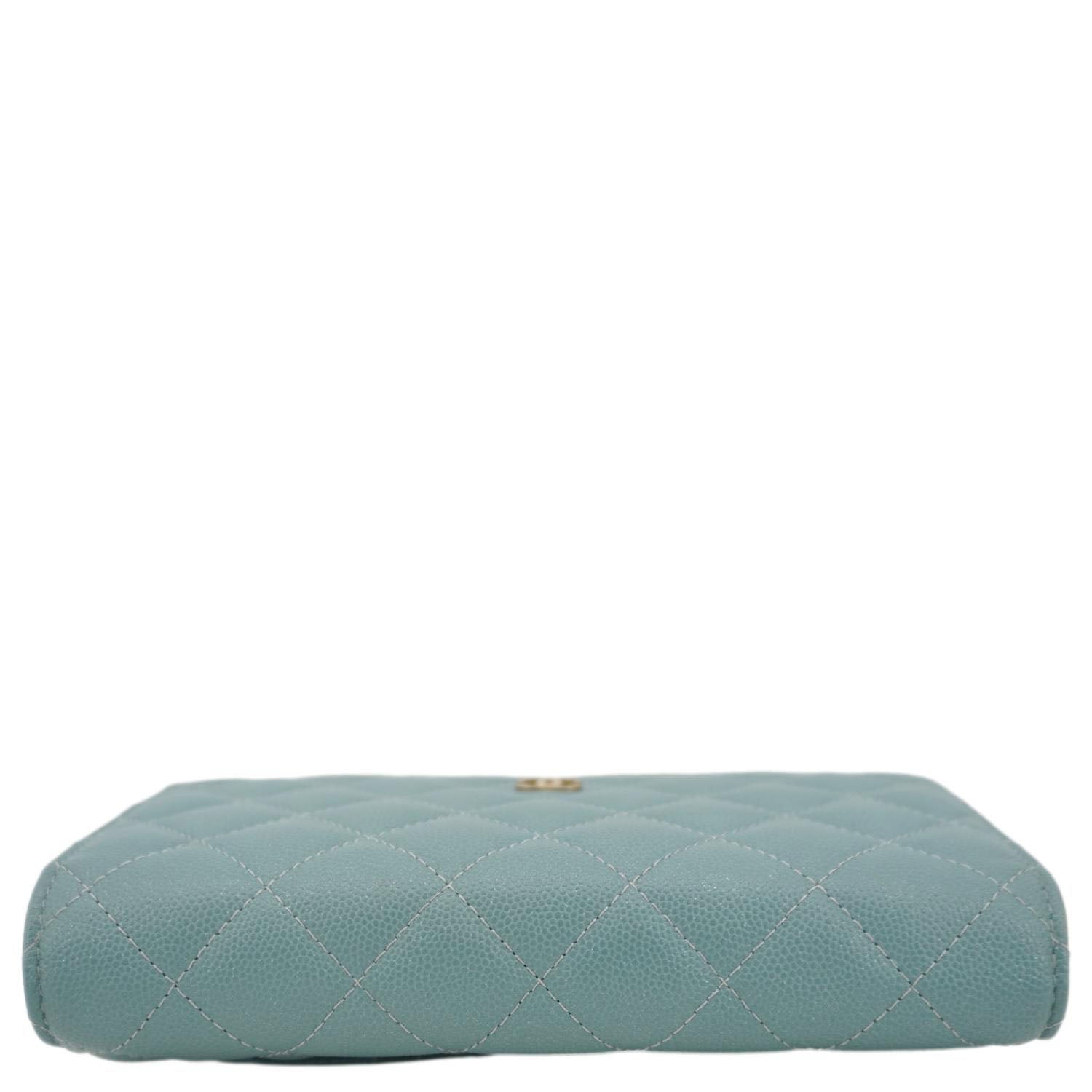 CHANEL Wallet On Chain Quilted Caviar Leather Crossbody Bag Sea Green