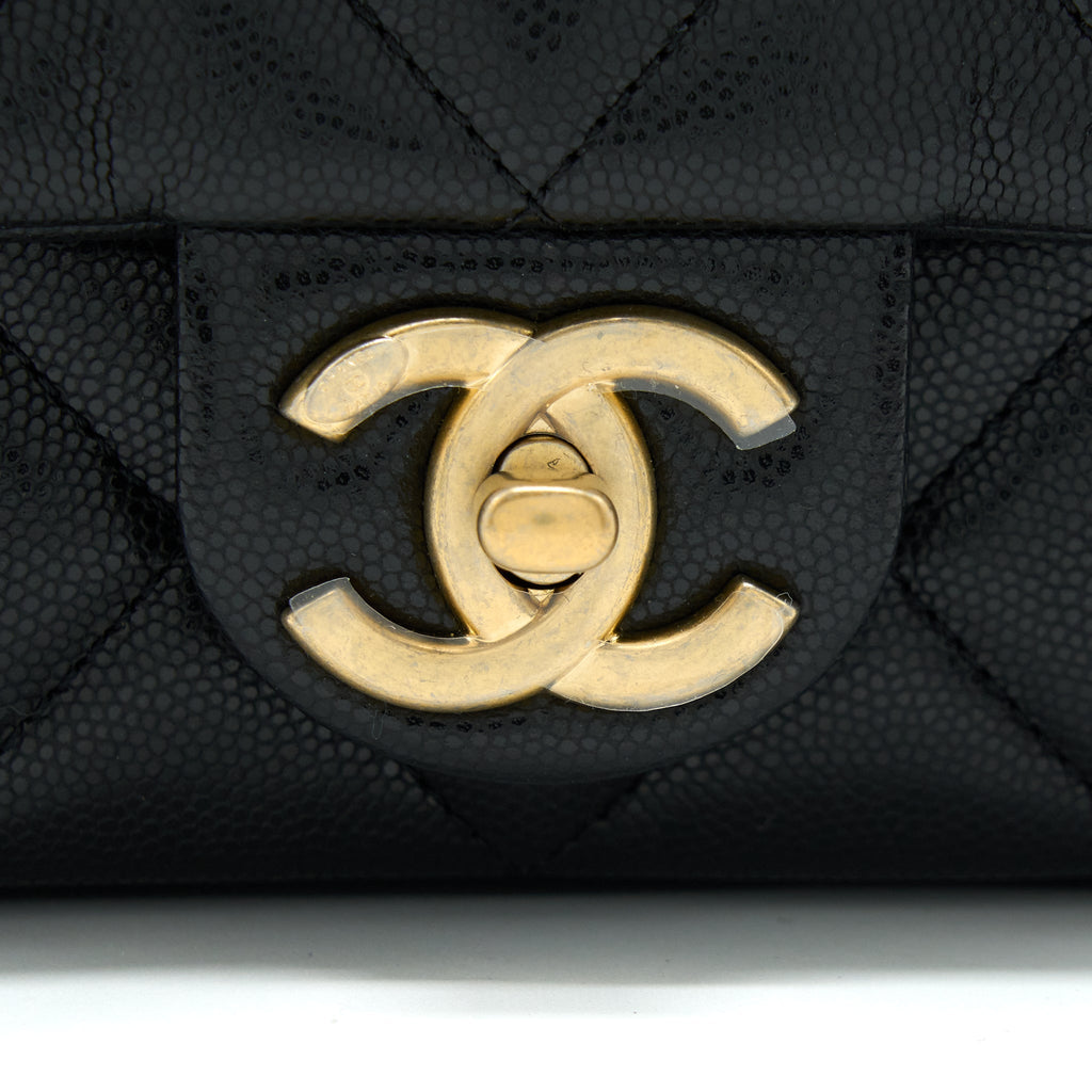 Chanel 22A Mini Square Flap Bag Caviar Black Brushed