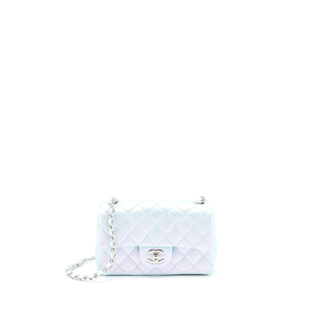 Chanel 21K Mini Rectangular Flap Bag Calfskin Iridescent Light Blue  (Microchip)
