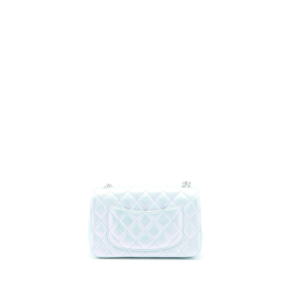 Chanel 21K Mini Rectangular Flap Bag Calfskin Iridescent Light Blue  (Microchip)
