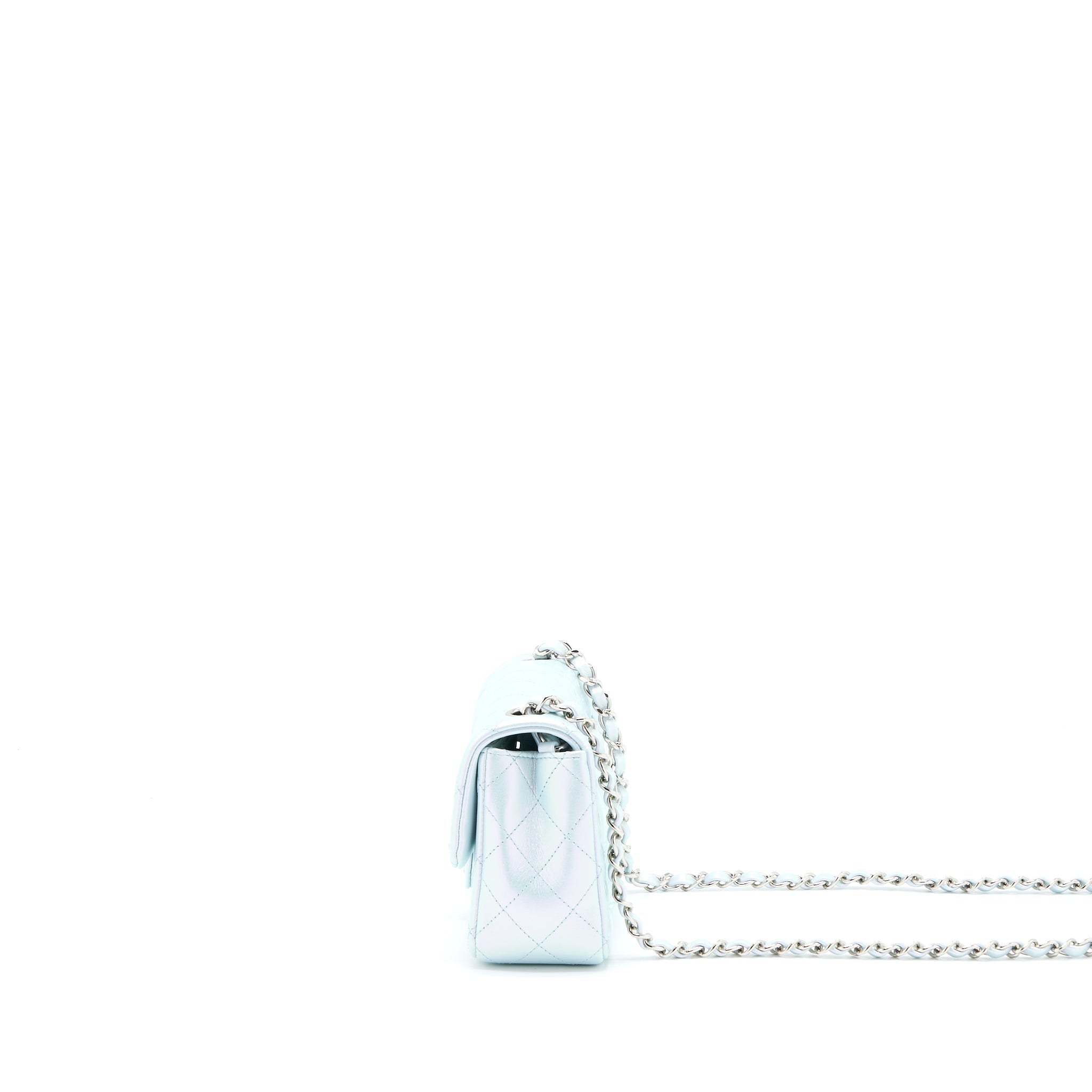 Chanel 21K Mini Rectangular Flap Bag Calfskin Iridescent Light Blue  (Microchip)