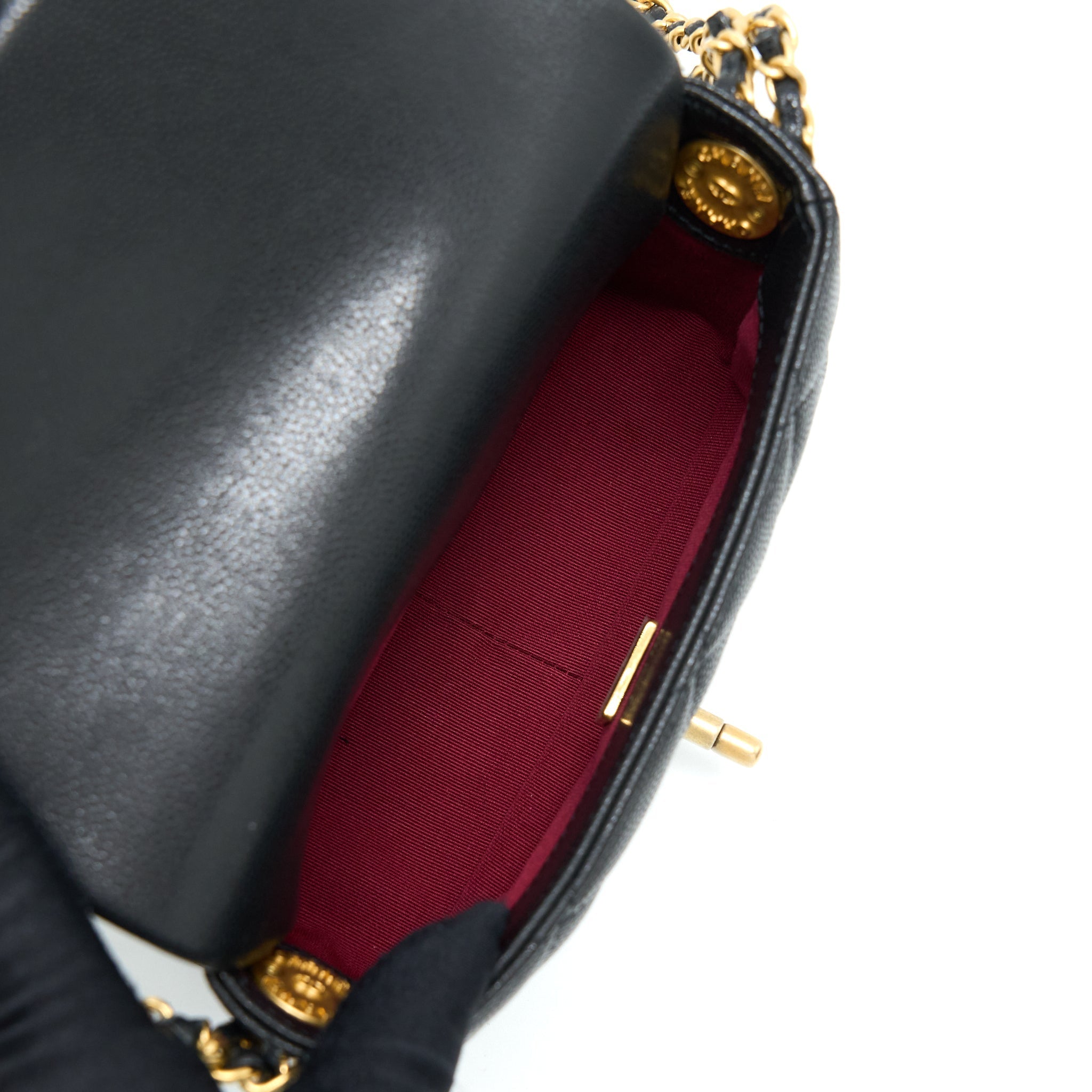 Chanel 22A Mini Square Flap Bag Caviar Black Brushed