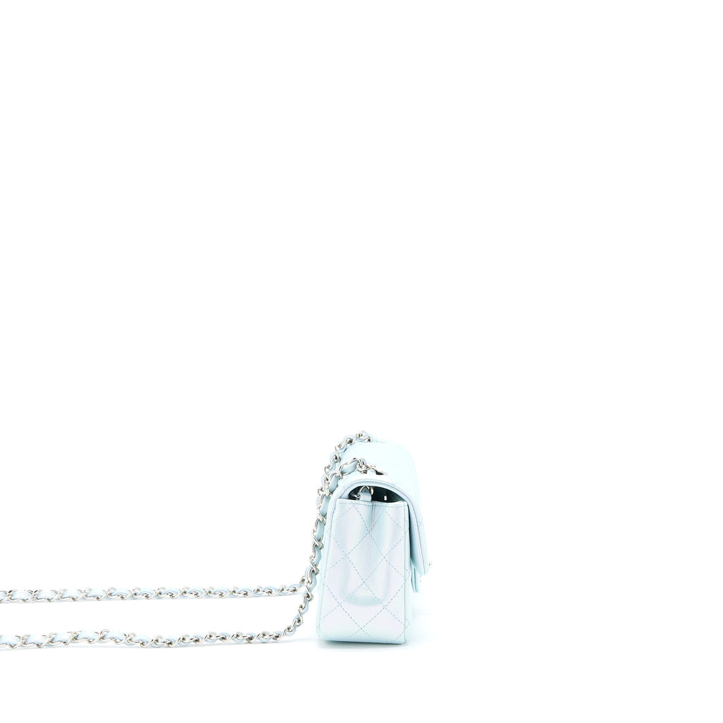 Chanel 21K Mini Rectangular Flap Bag Calfskin Iridescent Light Blue  (Microchip)
