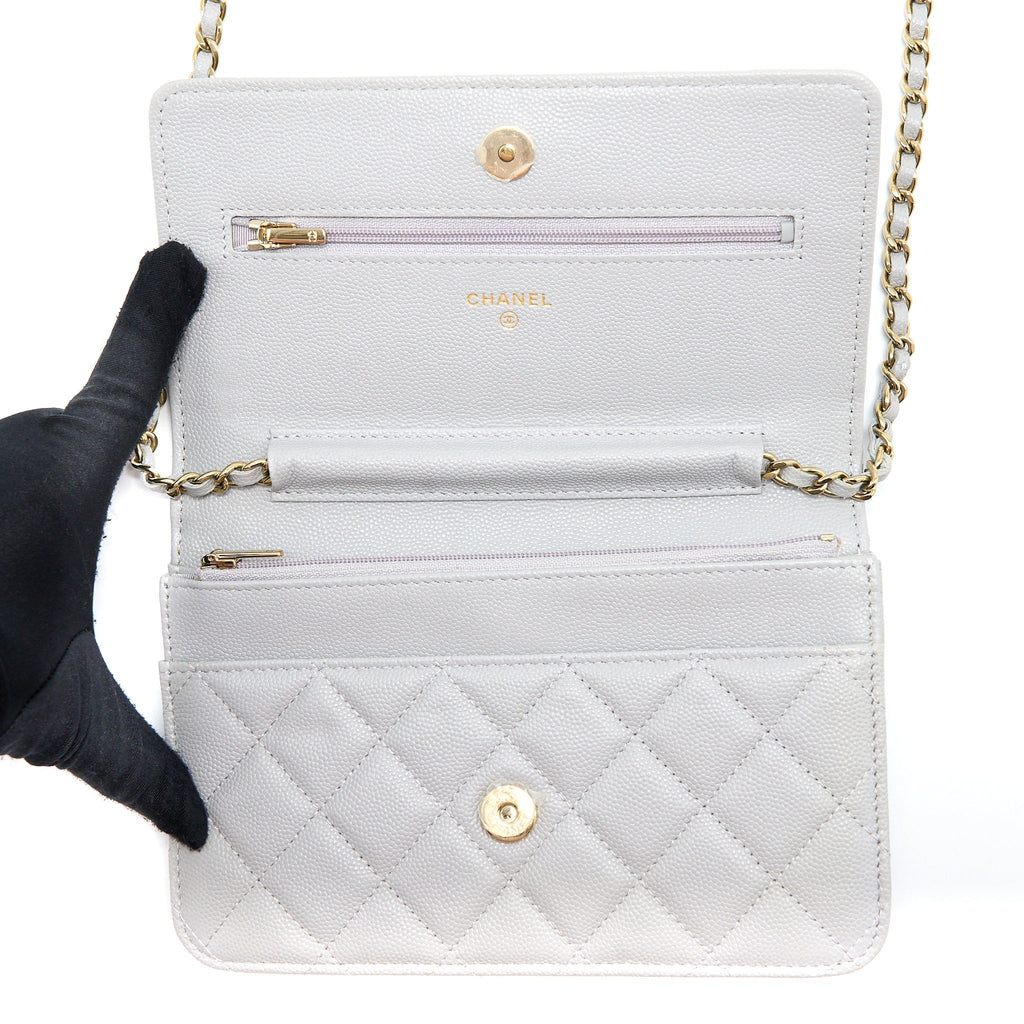 Chanel Classic Wallet on Chain Caviar Light Grey L (Microchip)