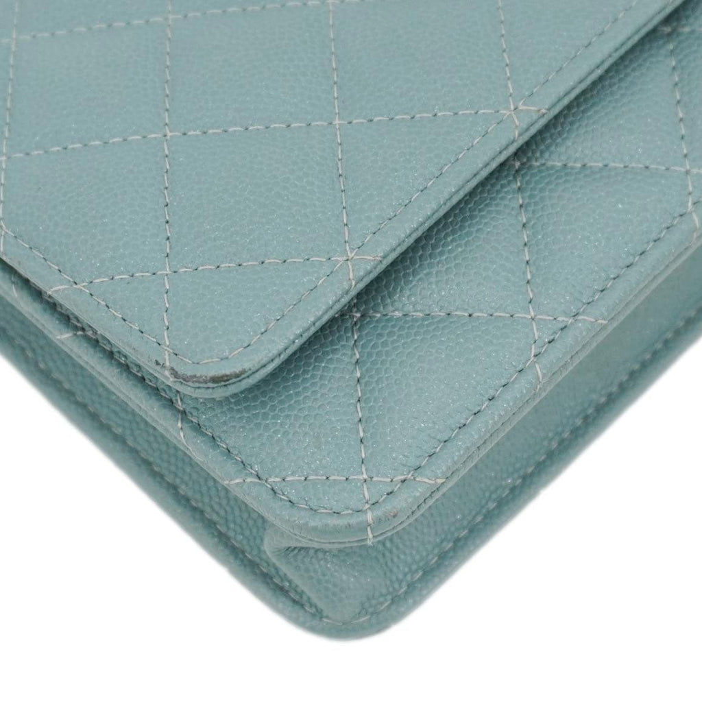 CHANEL Wallet On Chain Quilted Caviar Leather Crossbody Bag Sea Green