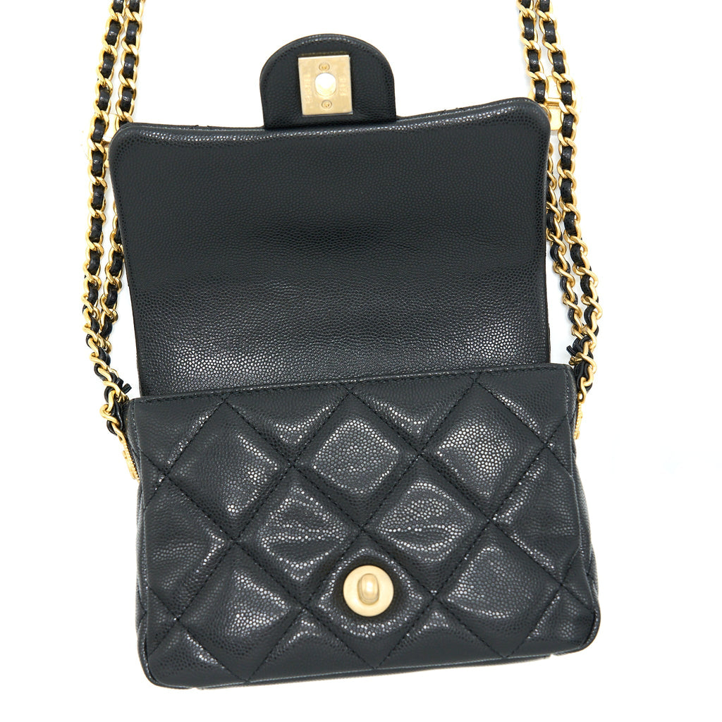Chanel 22A Mini Square Flap Bag Caviar Black Brushed