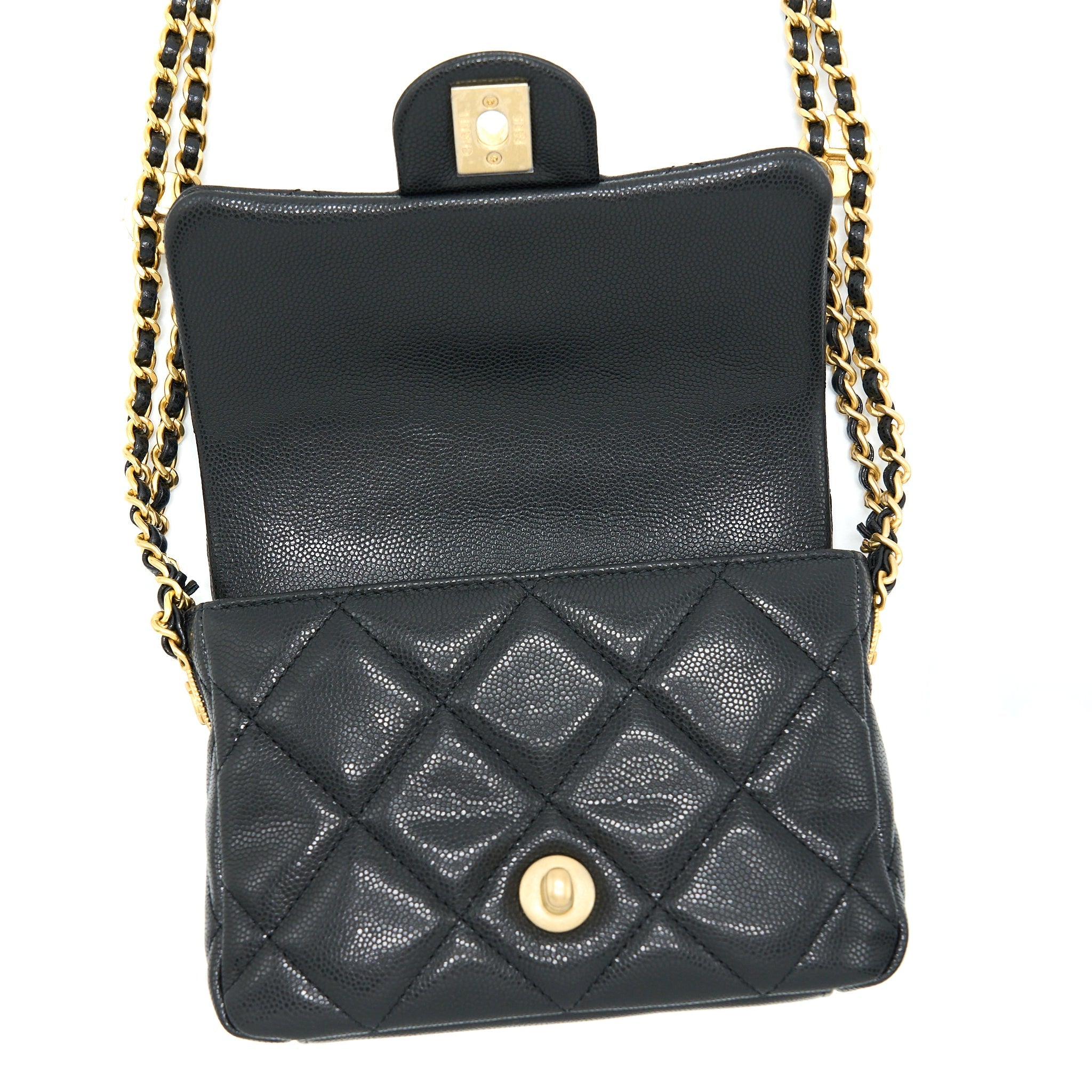 Chanel 22A Mini Square Flap Bag Caviar Black Brushed