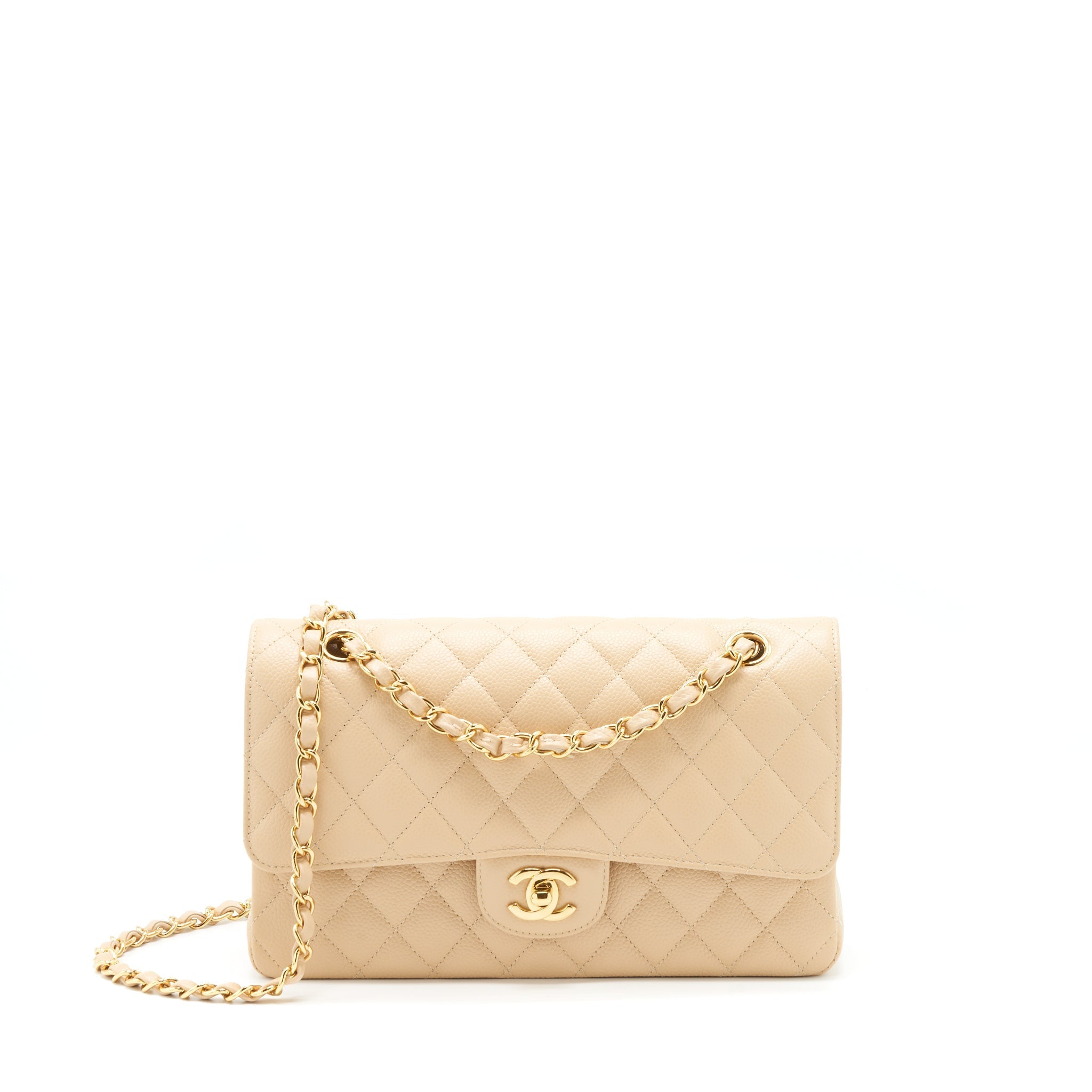 Chanel Medium Classic Double Flap Bag Caviar Beige L
