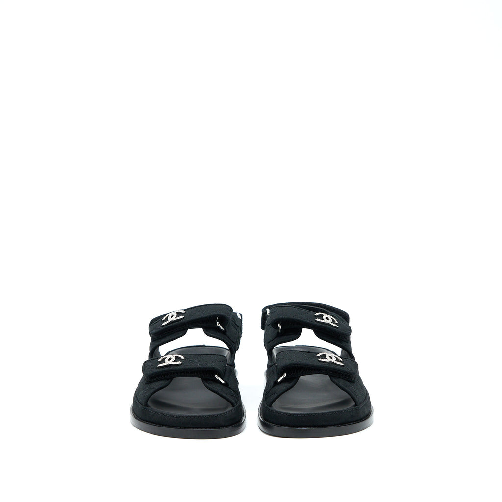 Chanel Size 36 Dad Sandals Crystal Logo Fabric Black