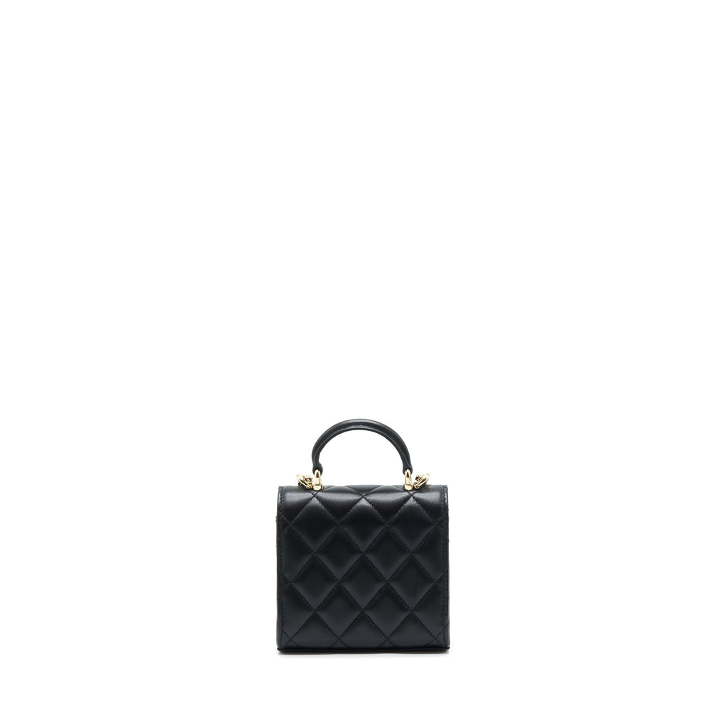 Chanel 22P Top Handle Mini Flap Bag With Chain Lambskin Black L