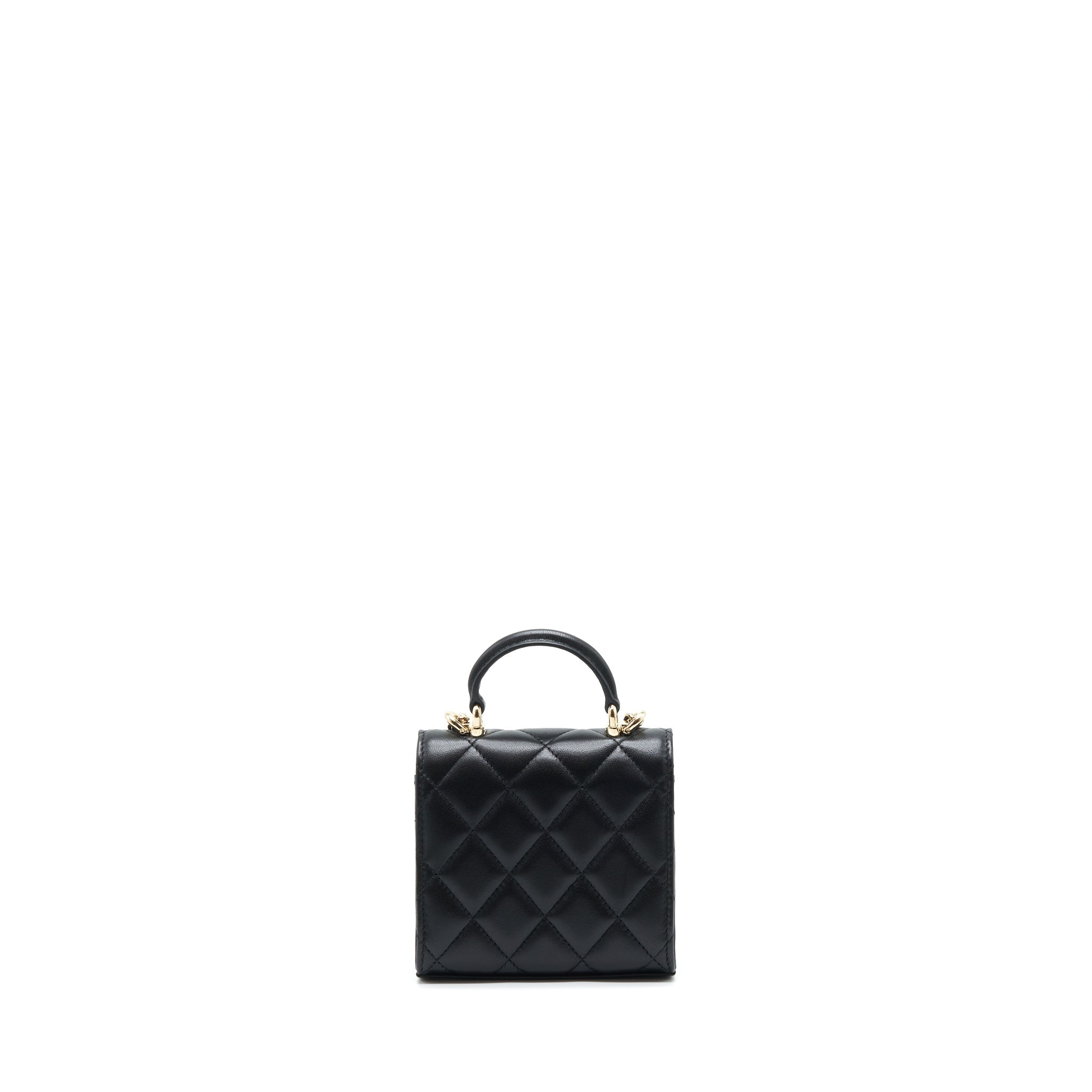 Chanel 22P Top Handle Mini Flap Bag With Chain Lambskin Black L