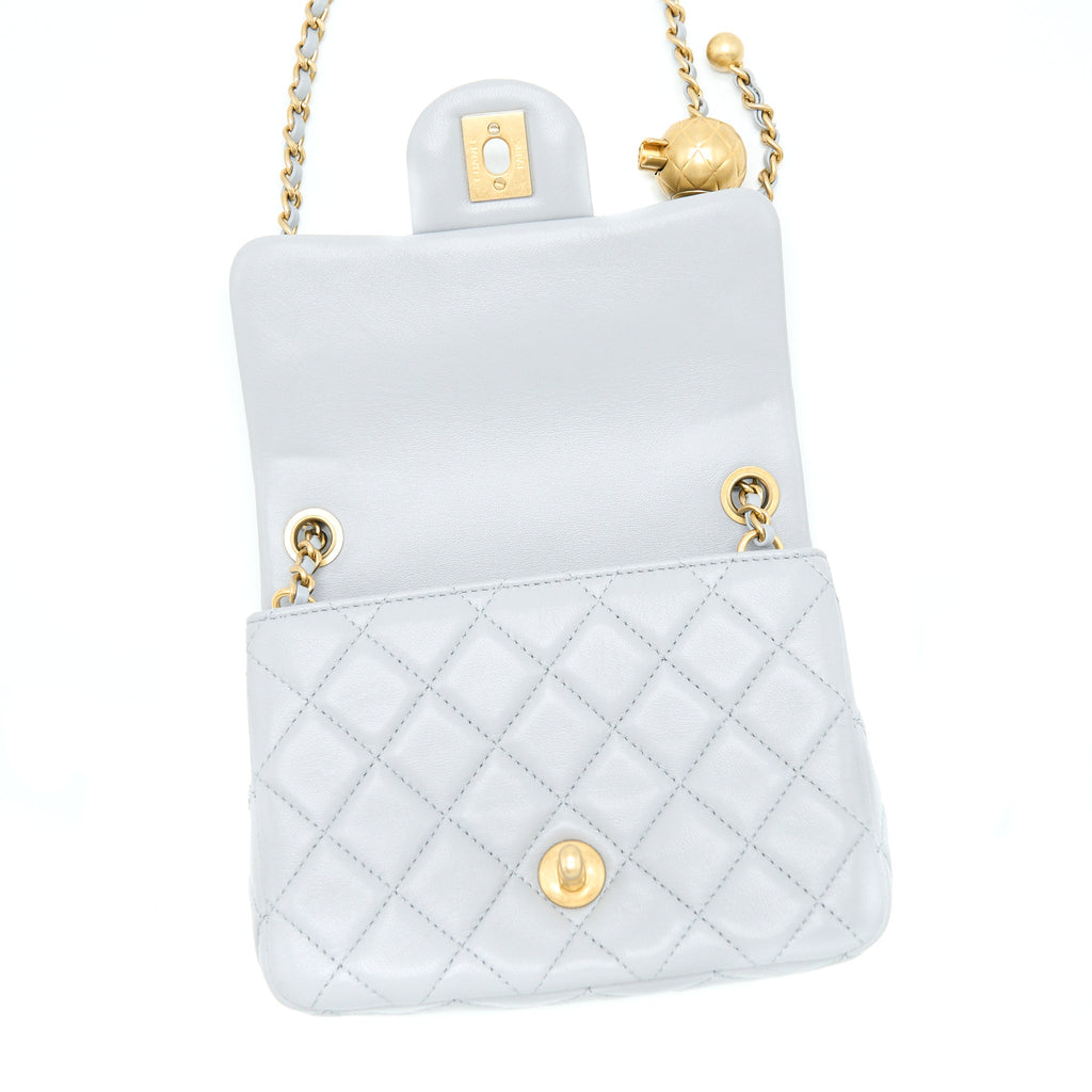 Chanel Pearl Crush Mini Square Flap Bag Lambskin Grey