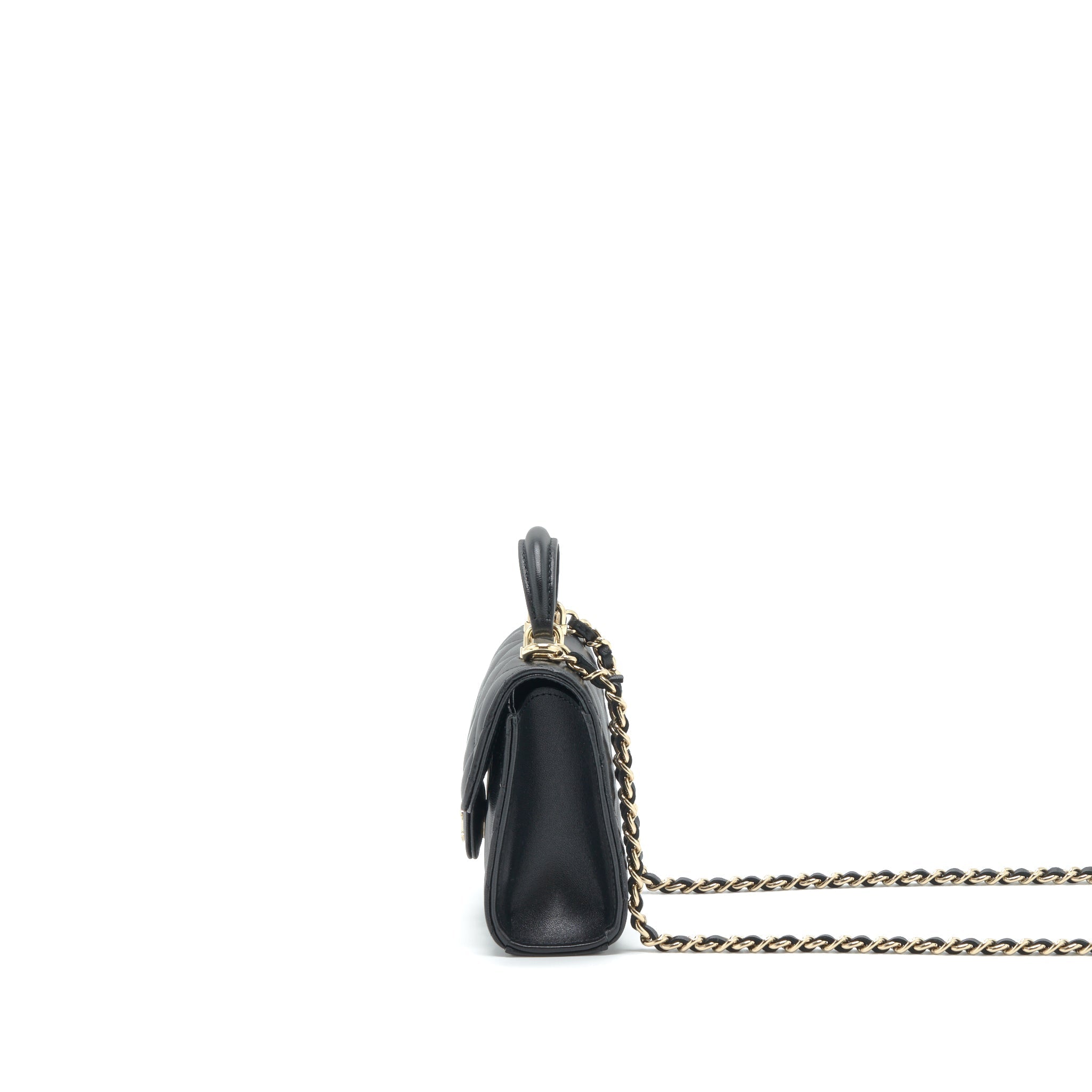 Chanel 22P Top Handle Mini Flap Bag With Chain Lambskin Black L