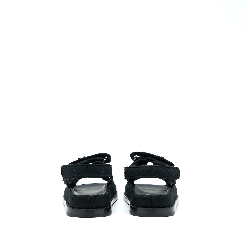 Chanel Size 36 Dad Sandals Crystal Logo Fabric Black